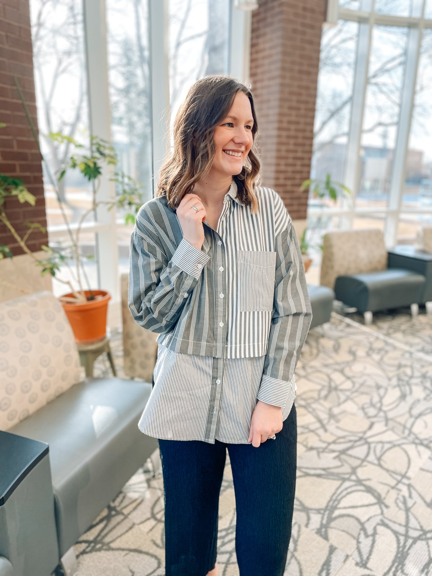 MADISON 2 IN 1 BLOUSE - GREY/WHITE