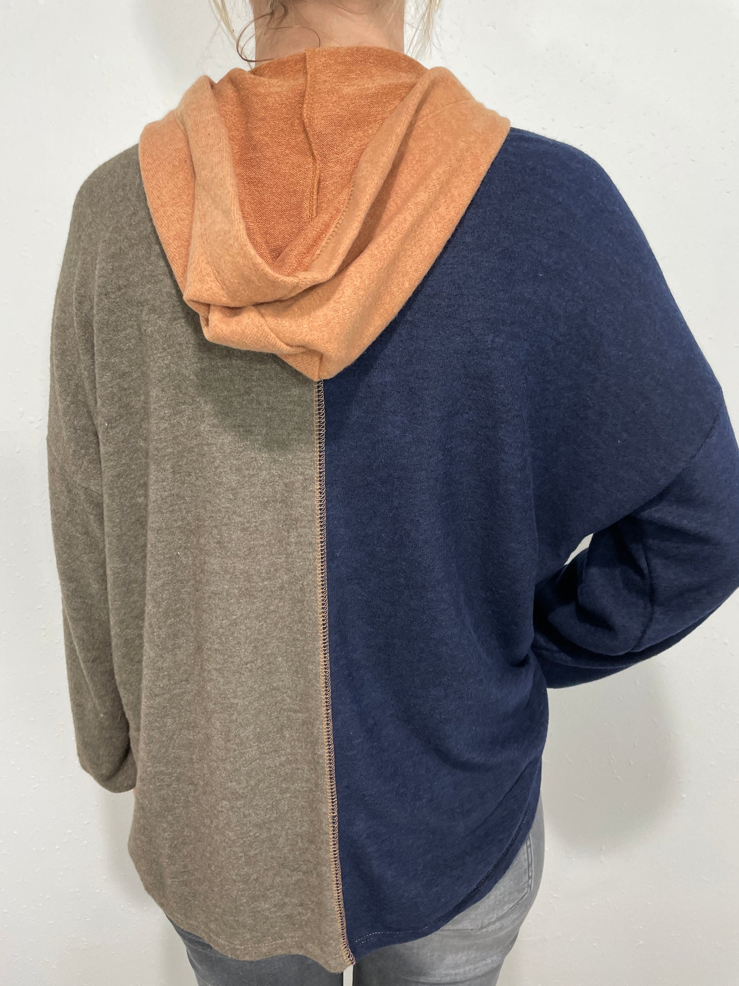 HAILEY & CO COLOR BLOCK HOODIE - NAVY/GREY/TAUPE