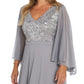 SEQUIN BODY CAPE SLEEVE DRESS - SILVER