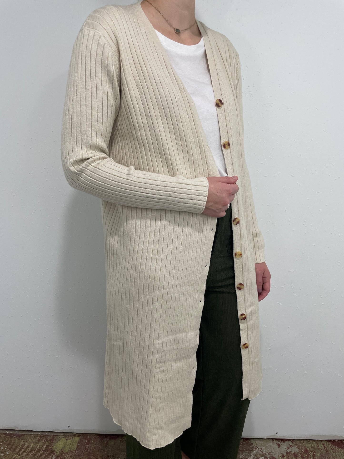 FELICITY BUTTON FRONT SWEATER DRESS - CREAM
