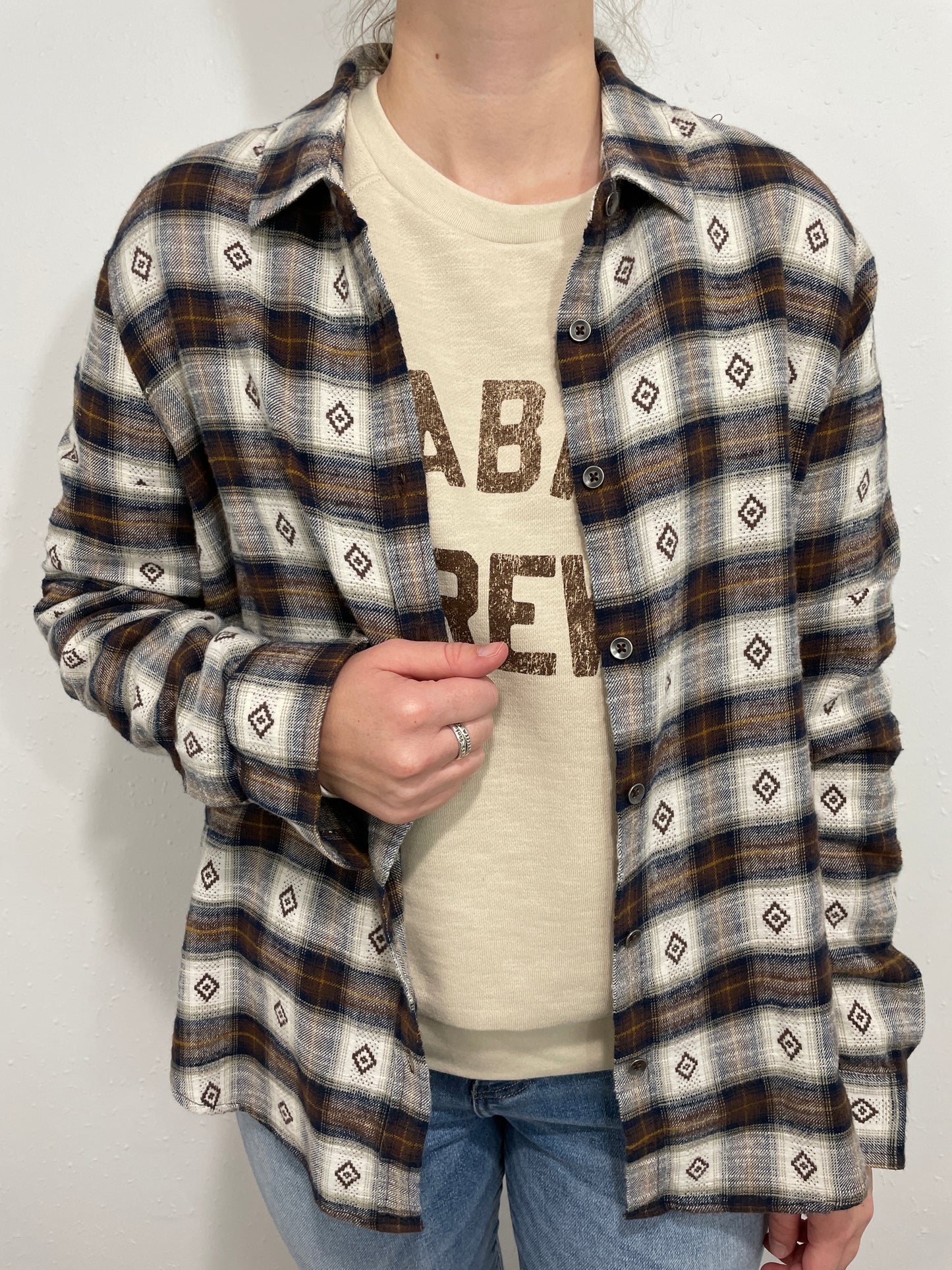 MORA DOBBY PLAID SHIRT - NAVY/WHITE/BROWN