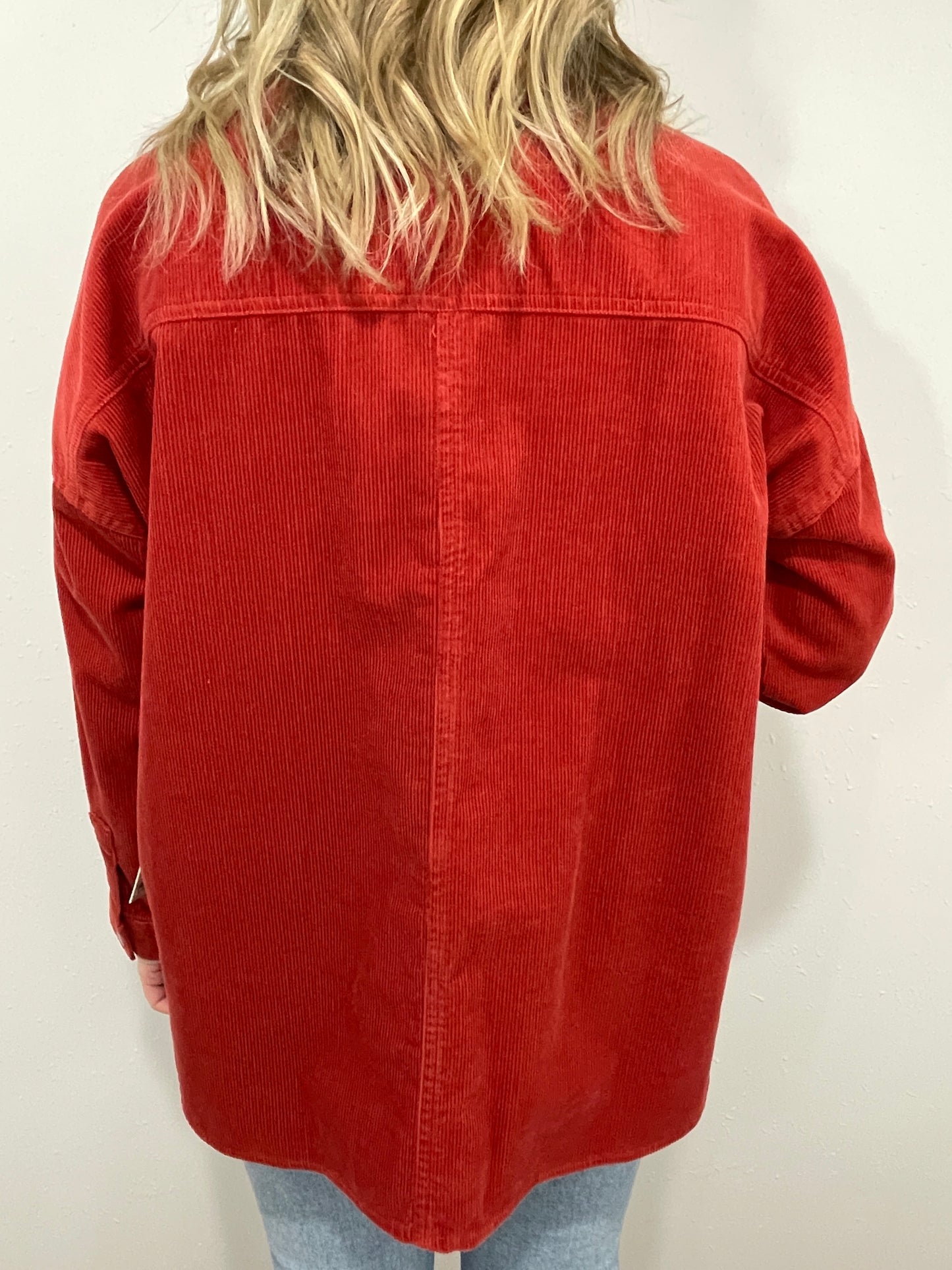 LOVING HIM WAS RED CORD SHACKET - DEEP RED