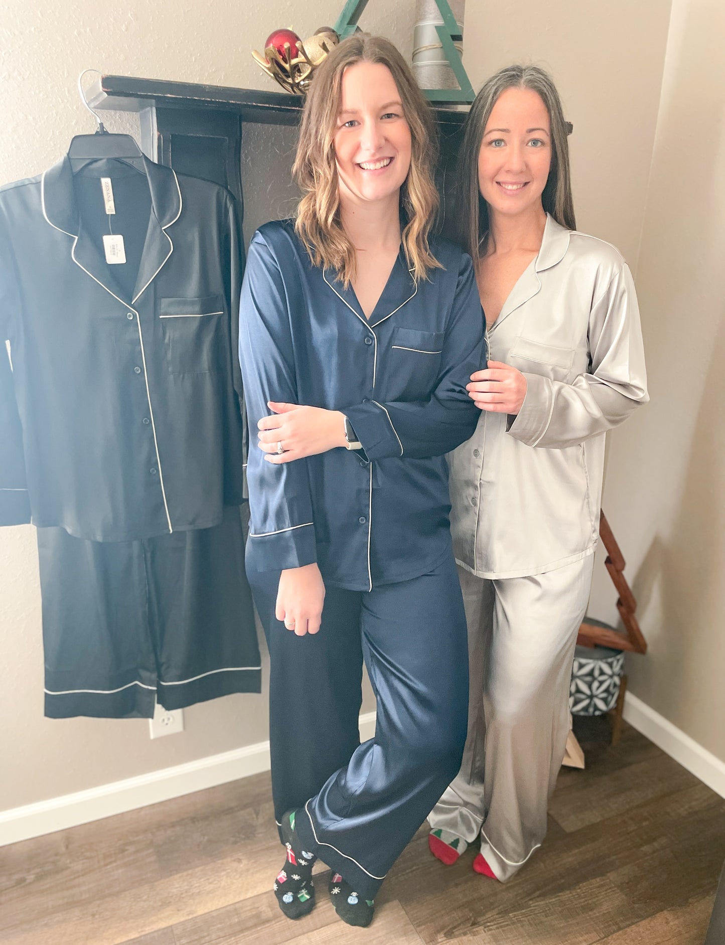 SATIN LONG SLEEVE SHIRT AND LONG PANTS 2 PIECE PAJAMA SET