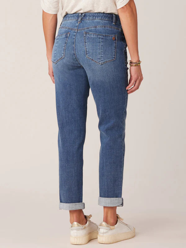 "AB"SOLUTION MID-RISE GIRLFRIEND JEANS - BLUE ARTISANAL DENIM