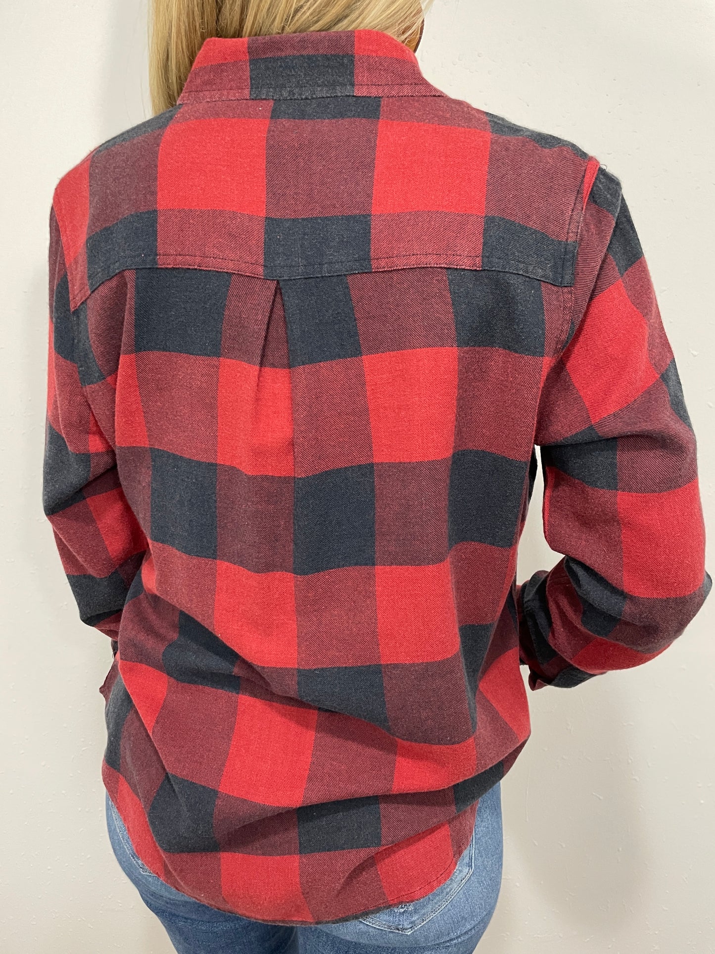 GEORGIANNA BUFFALO PLAID BLOUSE - RED/NAVY