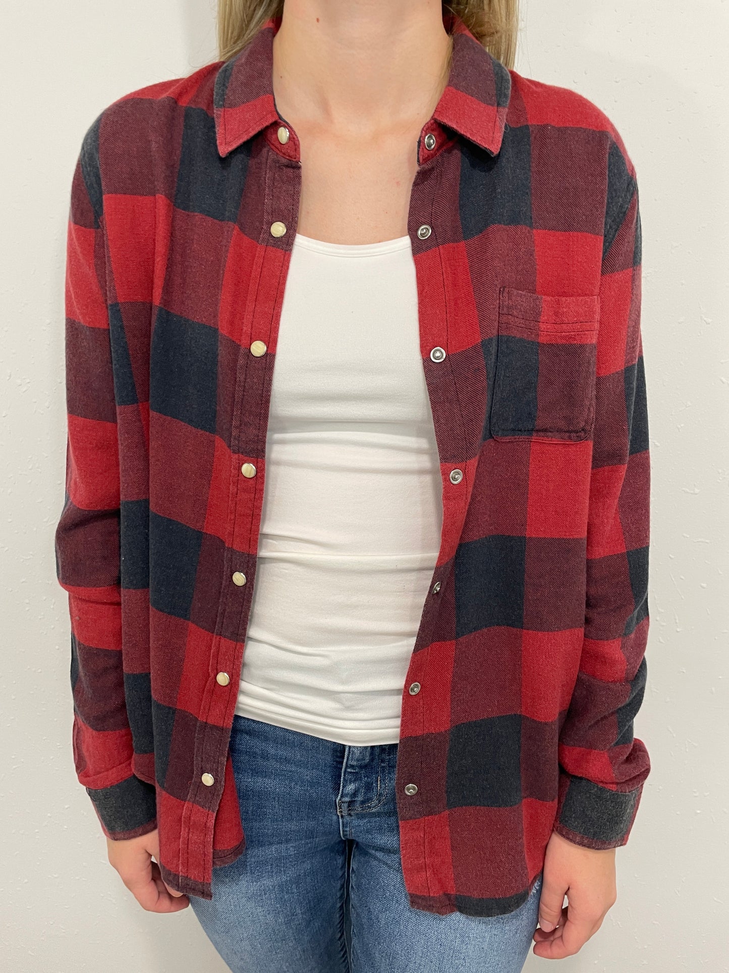 GEORGIANNA BUFFALO PLAID BLOUSE - RED/NAVY