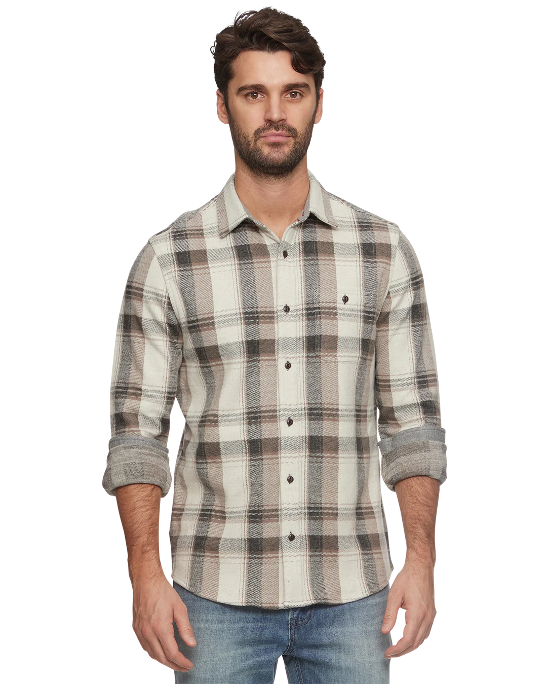 CLEARBROOK FLANNEL BUTTON DOWN - CREAM/CHARCOAL