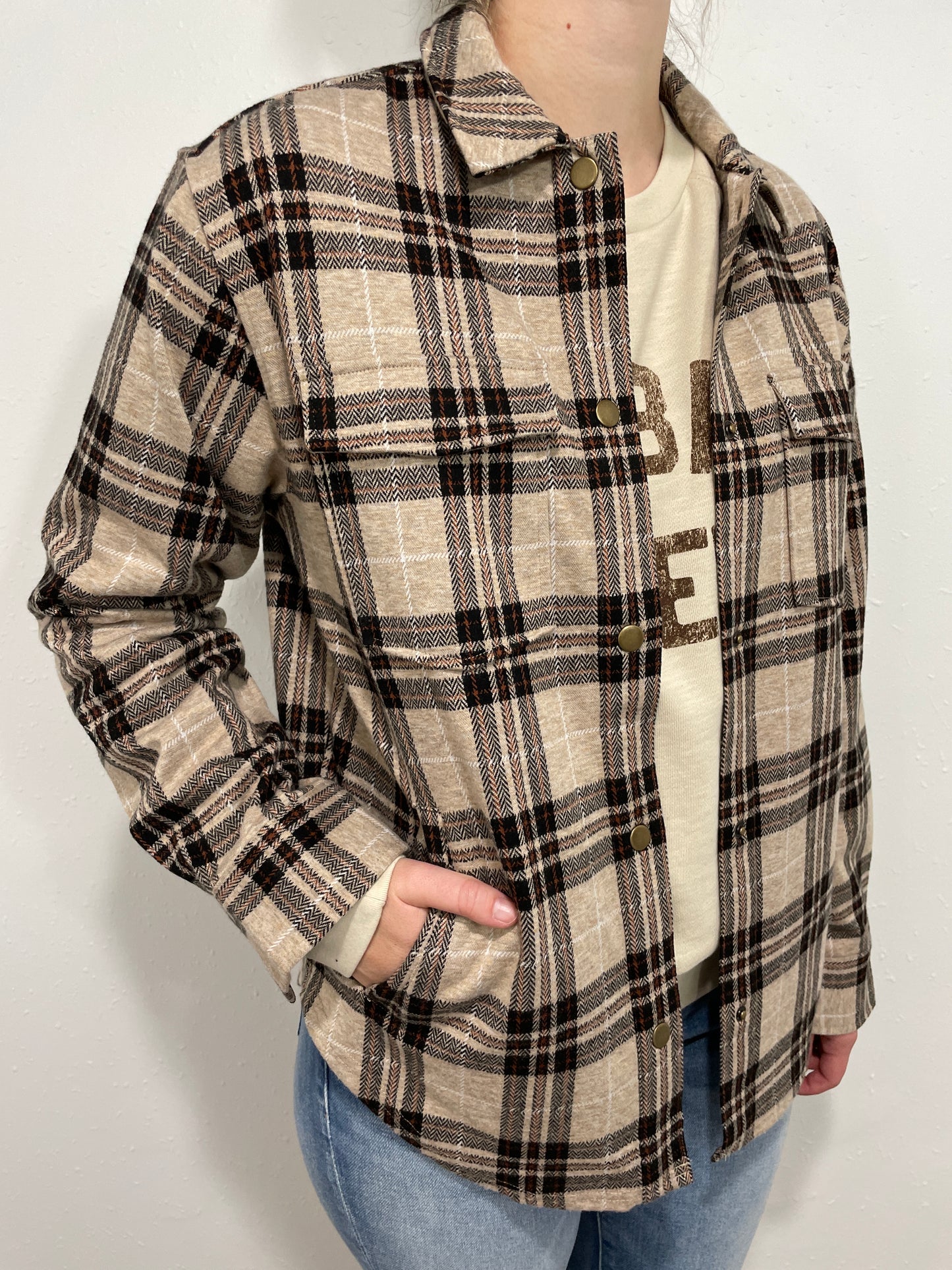 MARYVILLE PLAID SHACKET - OATMEAL/BLACK
