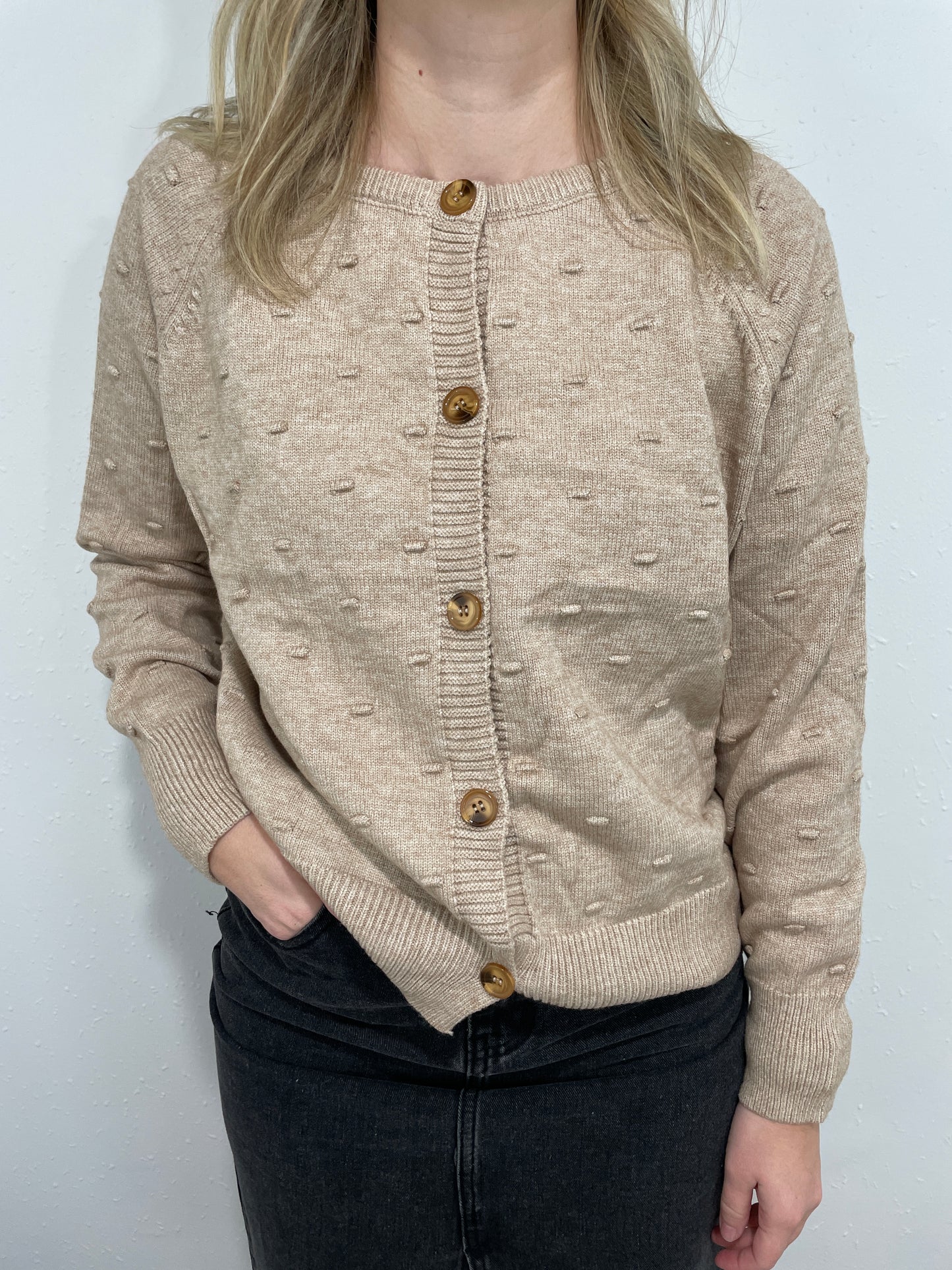 SWISS DOT CARDIGAN - TAUPE