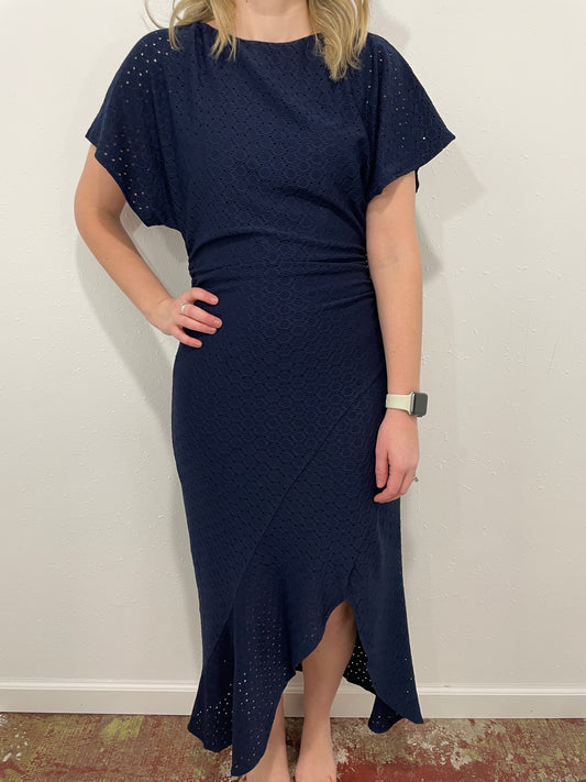 A THOUSAND WISHES EYELET DRESS - NAVY