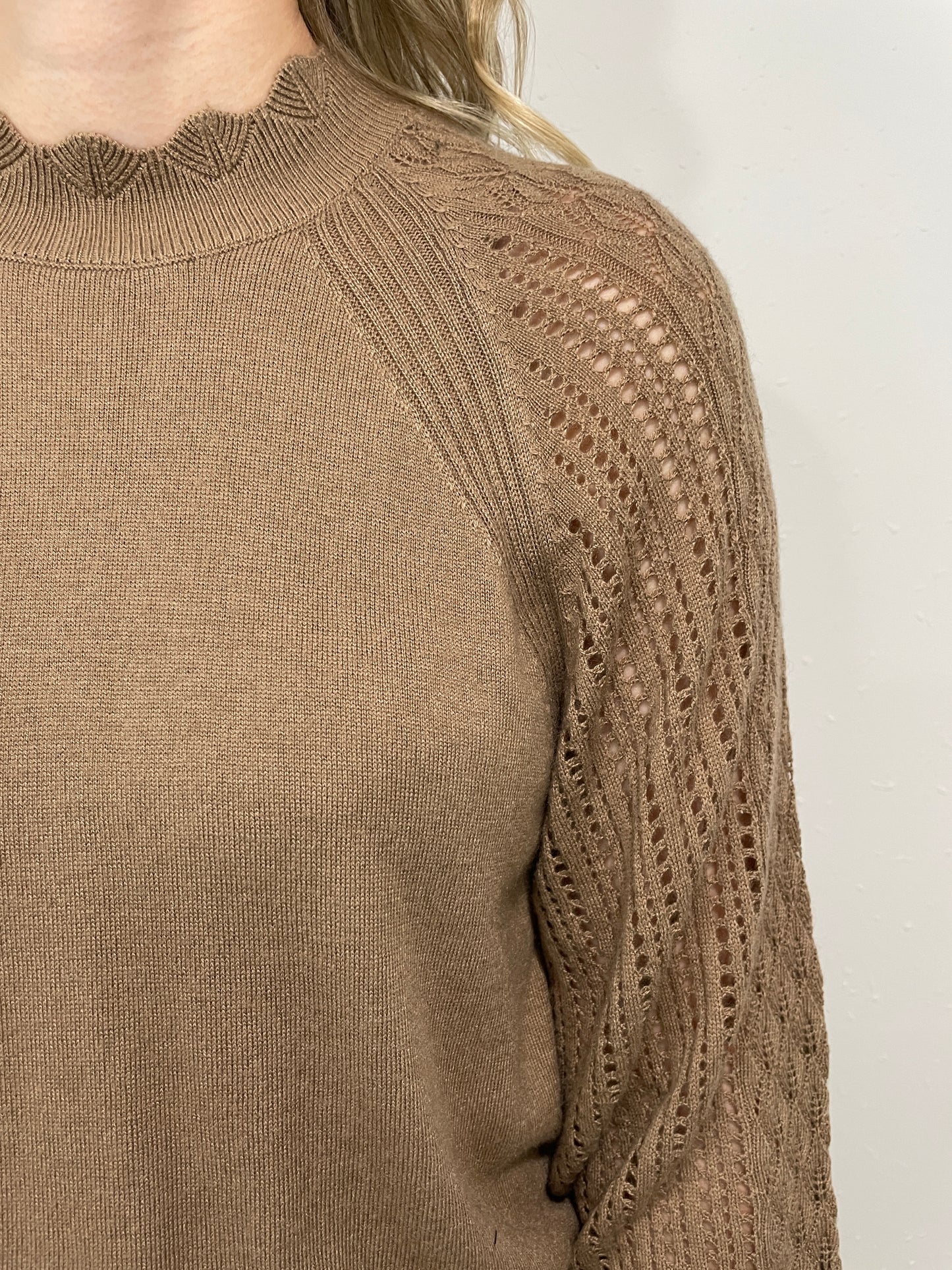 SCALLOP MOCK NECK SWEATER