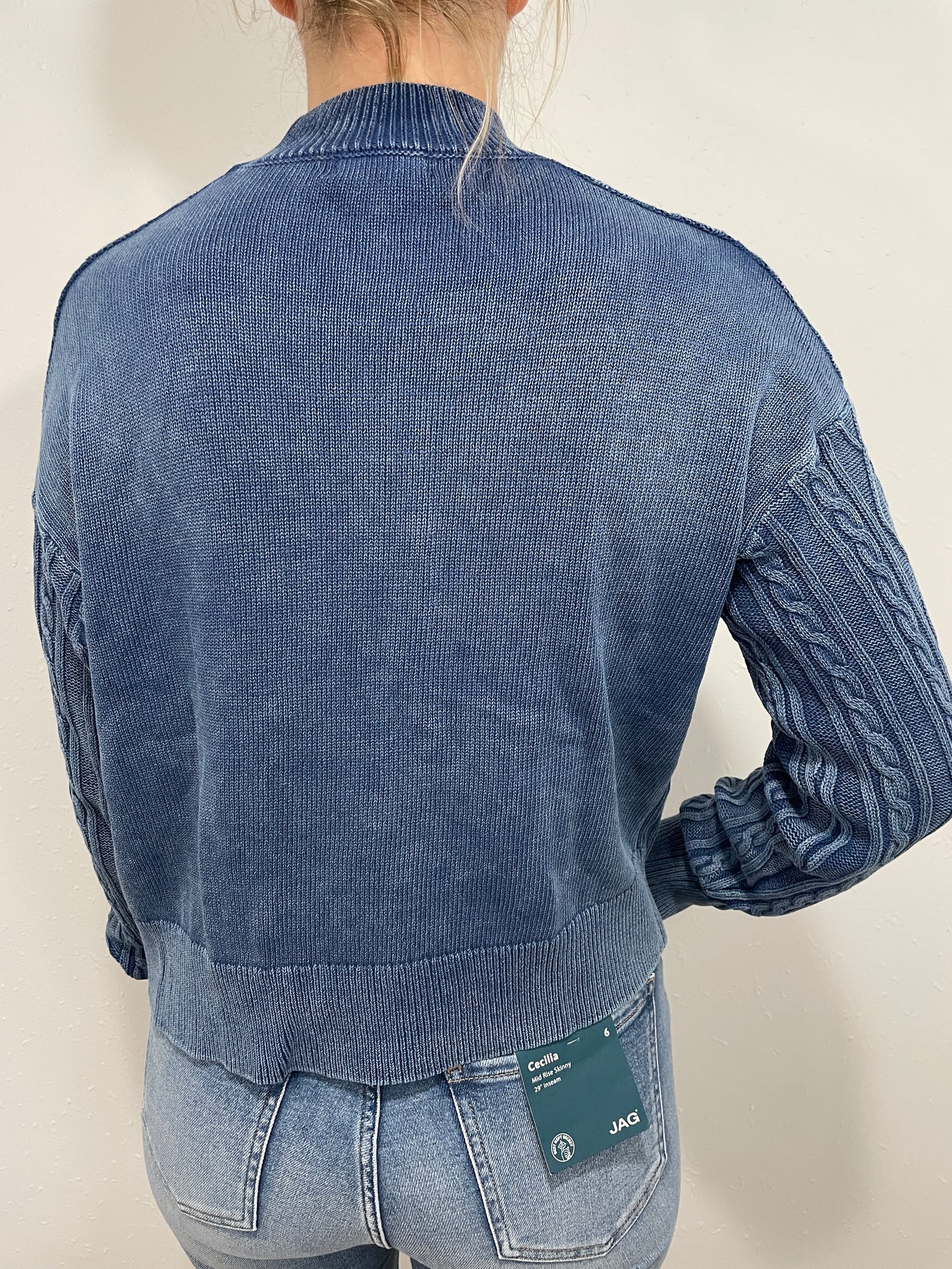 MAYFIELD CABLE KNIT CROPPED SWEATER - DENIM BLUE