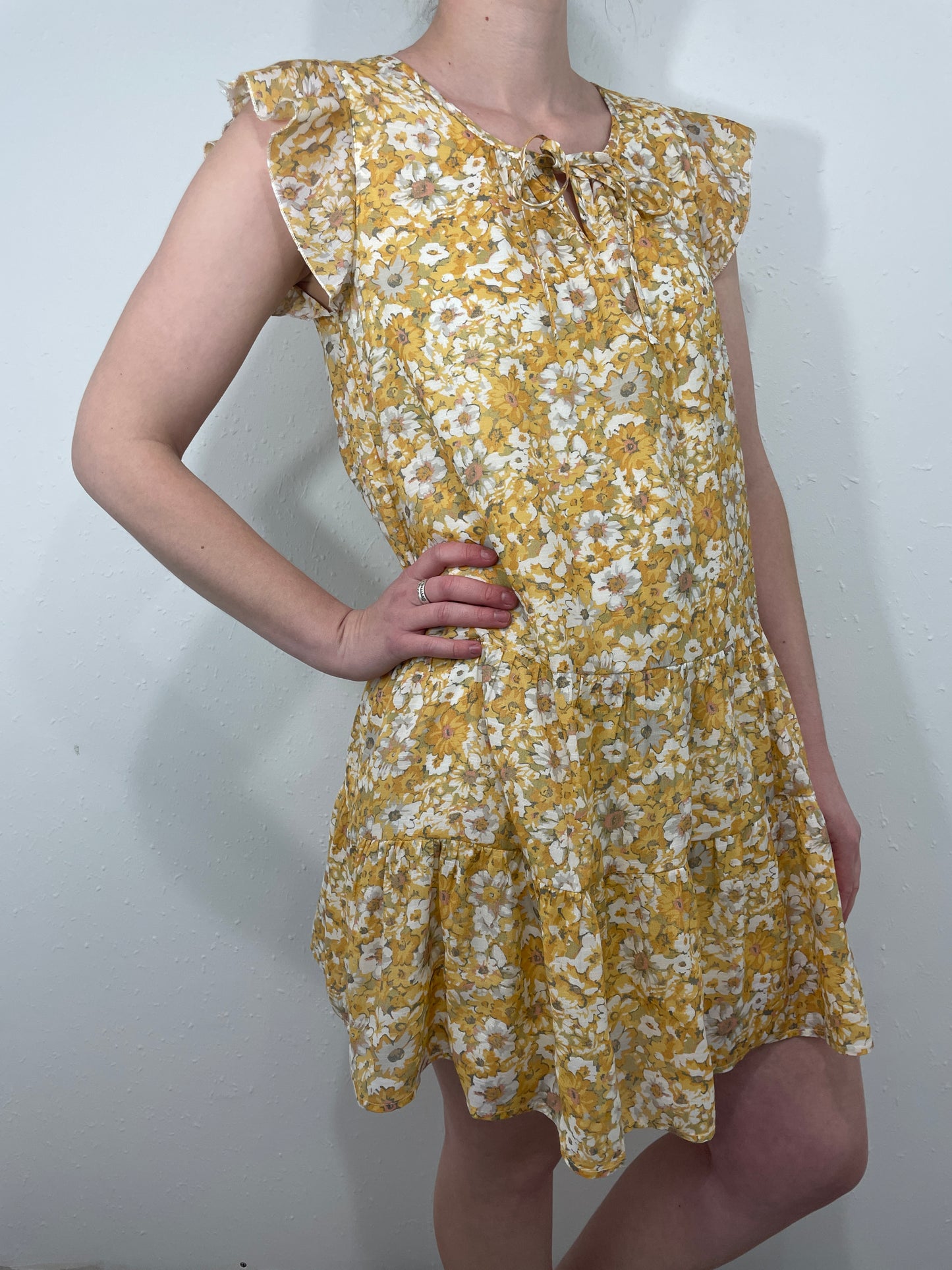 FIELDS OF FLOWERS TIERED DRESS - YELLOW