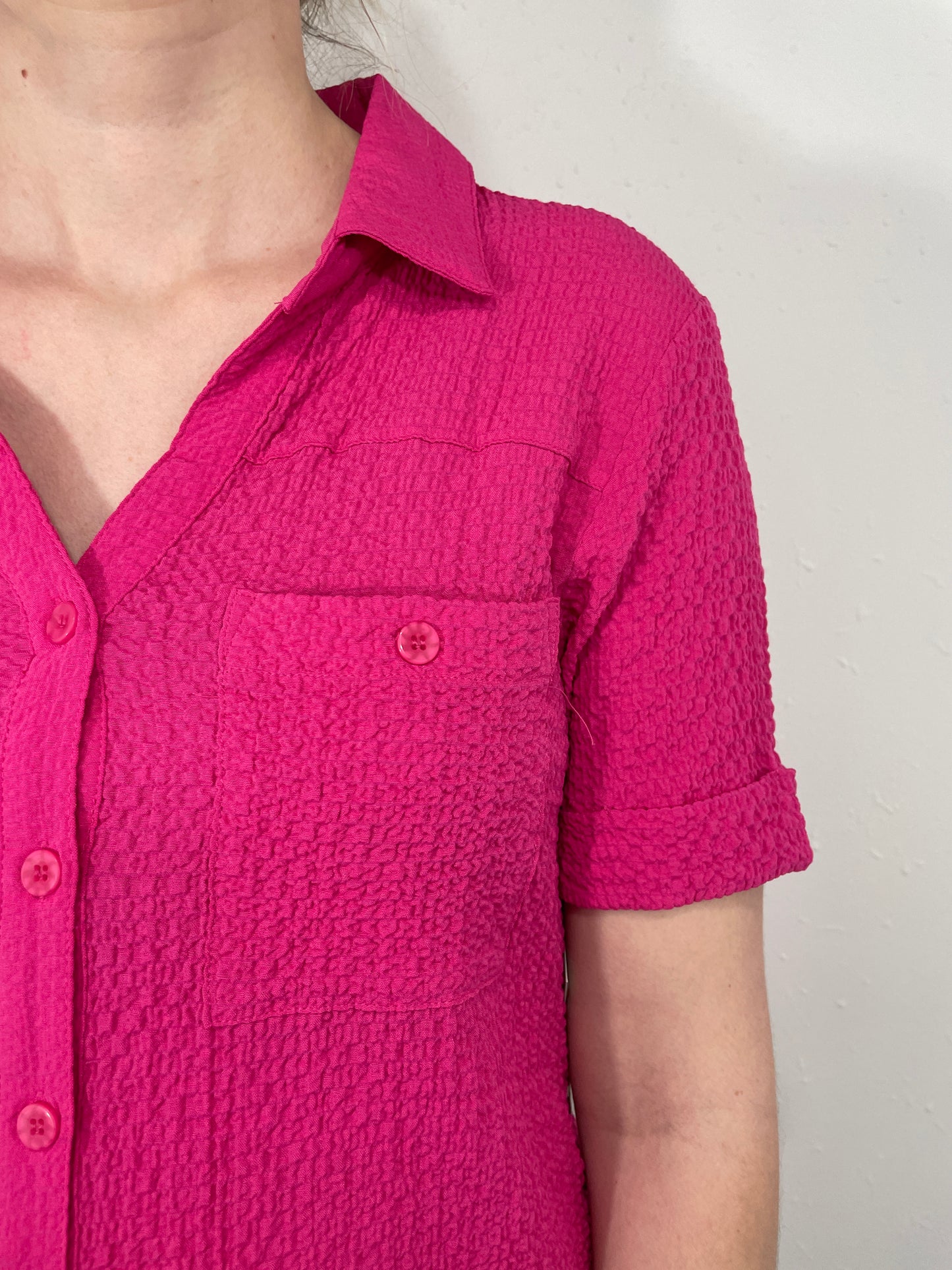 PINK IS THE NEW BLACK BUTTON UP - FUCHSA