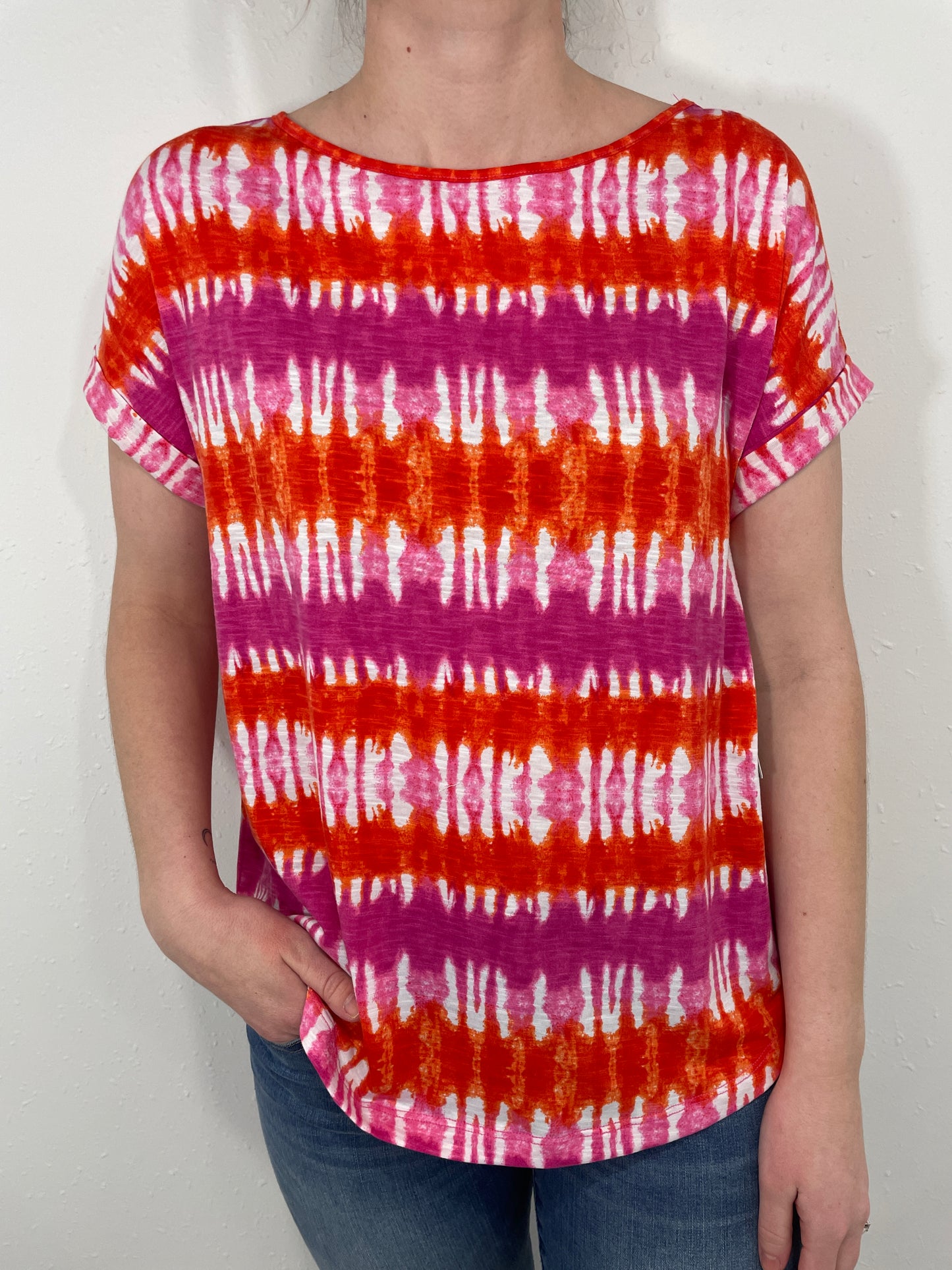 SUNSET TIE DYE TOP - ORANGE/PINK
