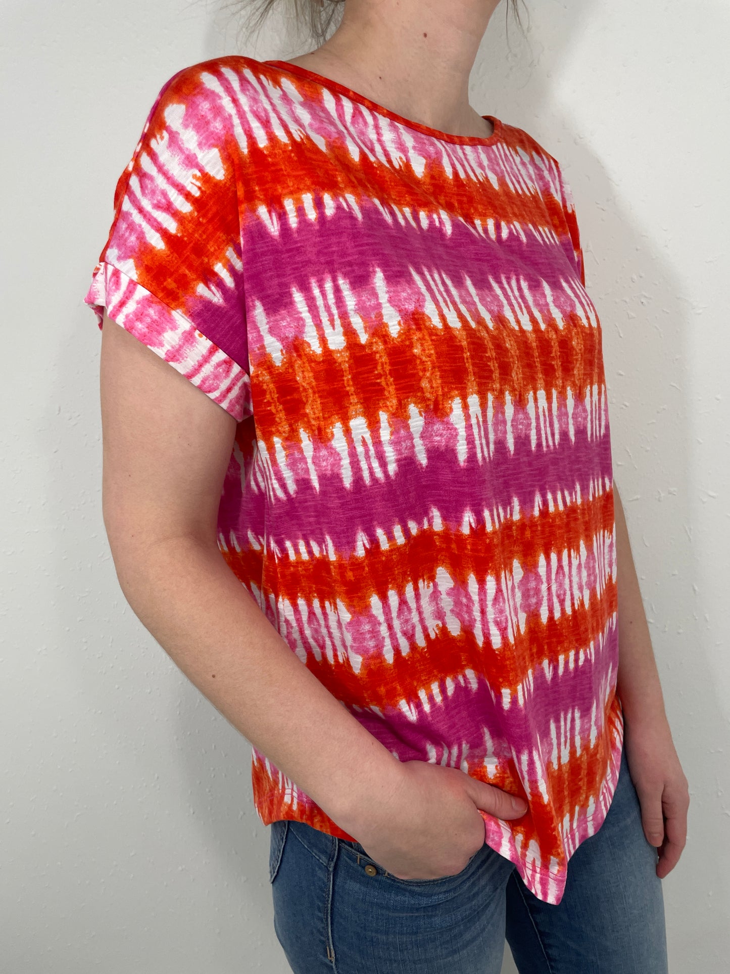 SUNSET TIE DYE TOP - ORANGE/PINK