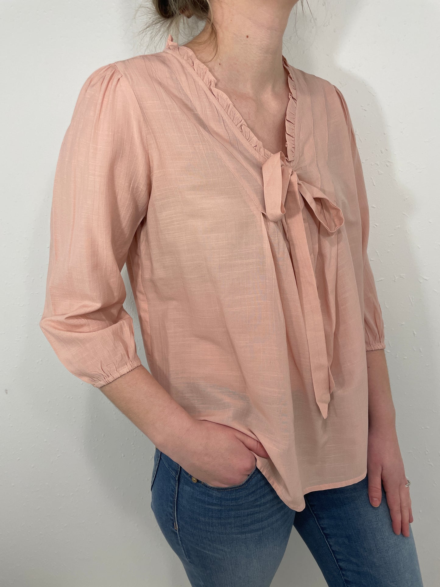 PEACHES AND CREAM TIE FRONT BLOUSE - PEACH