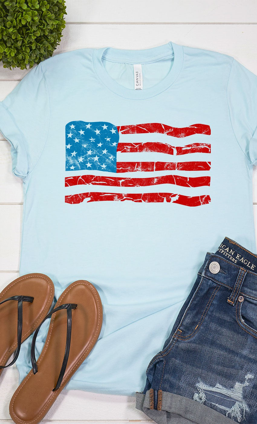 VINTAGE AMERICAN FLAG TEE - HEATHER ICE BLUE