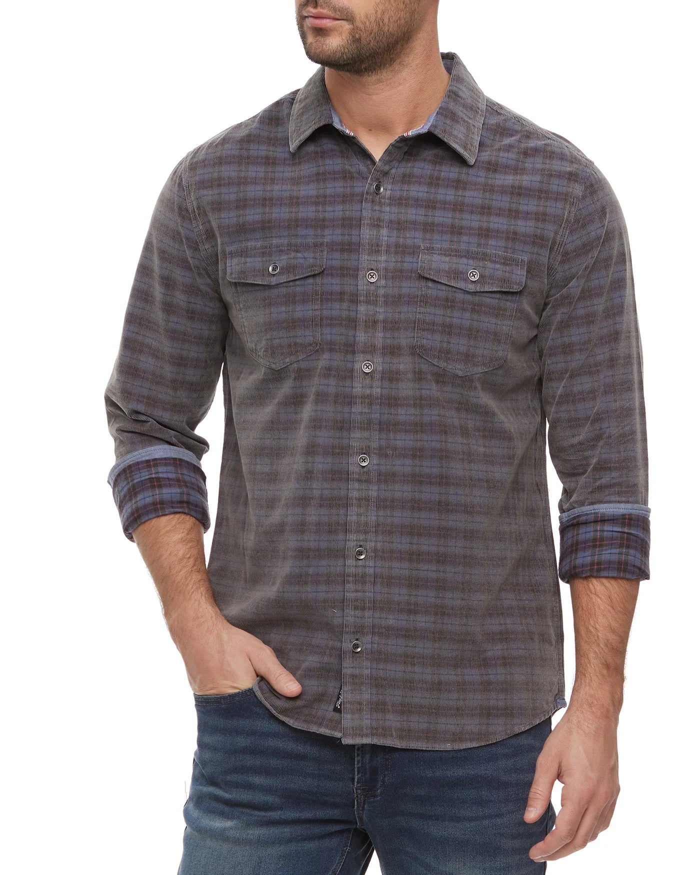 FLAG & ANTHEM HERALD CORDUROY BUTTON DOWN - NAVY/BROWN