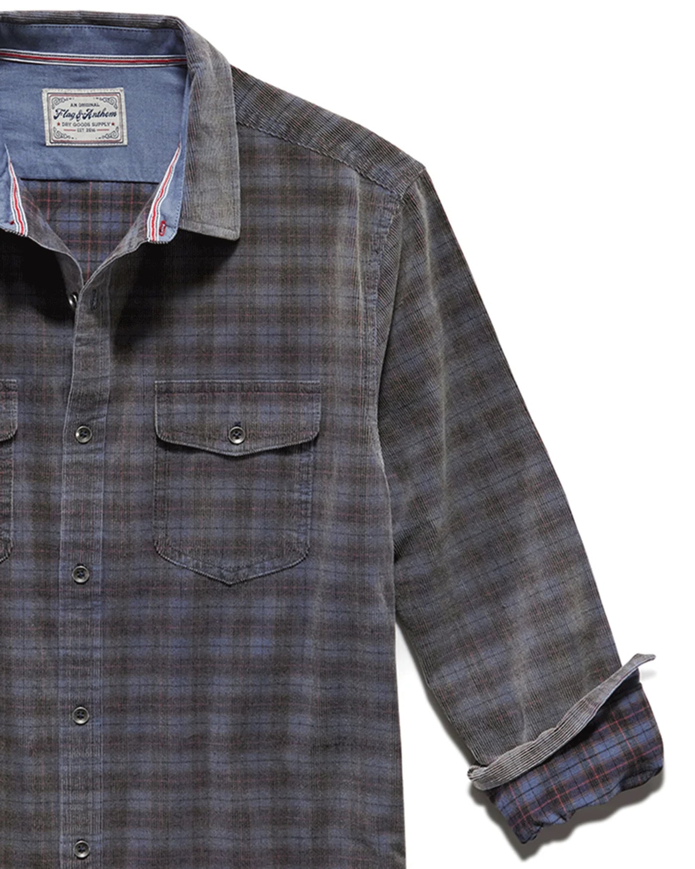 FLAG & ANTHEM HERALD CORDUROY BUTTON DOWN - NAVY/BROWN