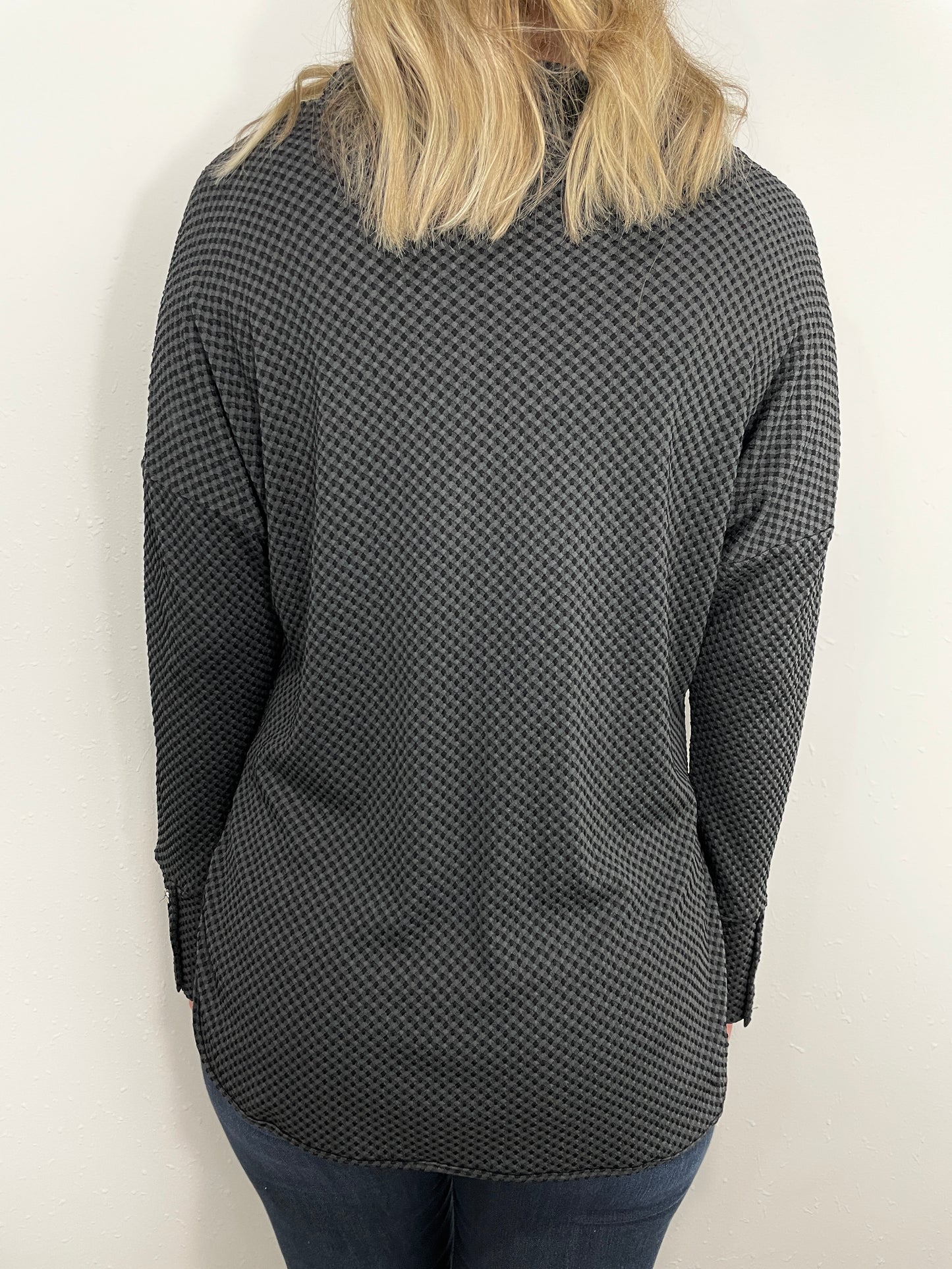MINI CHECKED DRAWSTRING TOP - BLACK/GREY