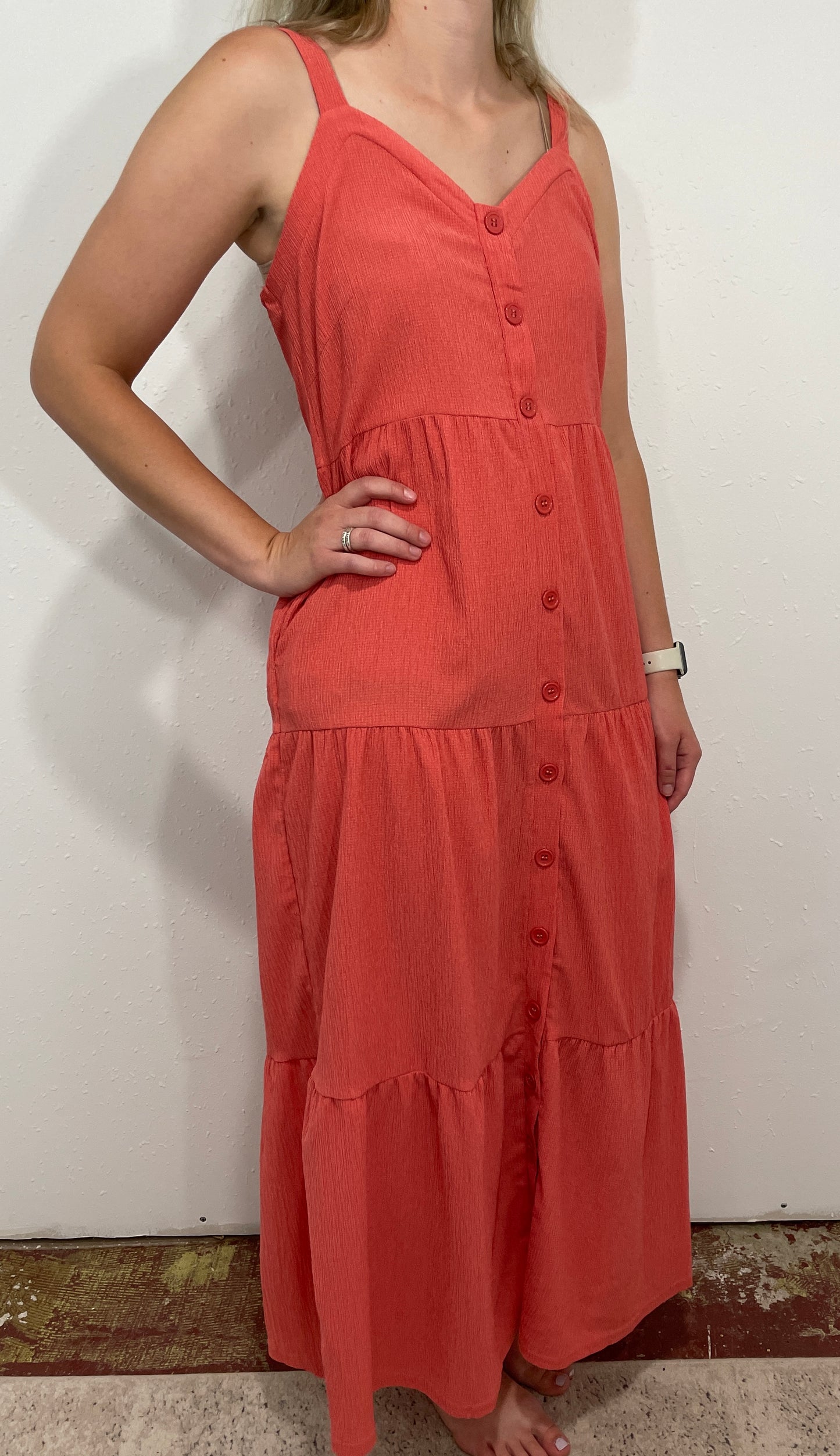 PUSH YOUR BUTTONS GAUZE MAXI DRESS