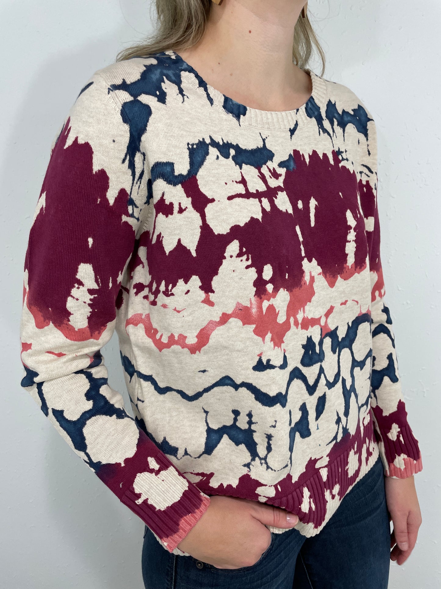 TRIBAL PAINT SPLATTER SWEATER - TAN MULTI