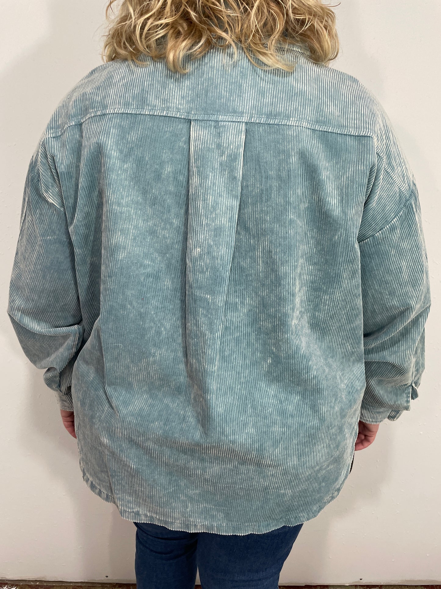 VINTAGE CORDUROY SHACKET - CURVY - BLUE GREY