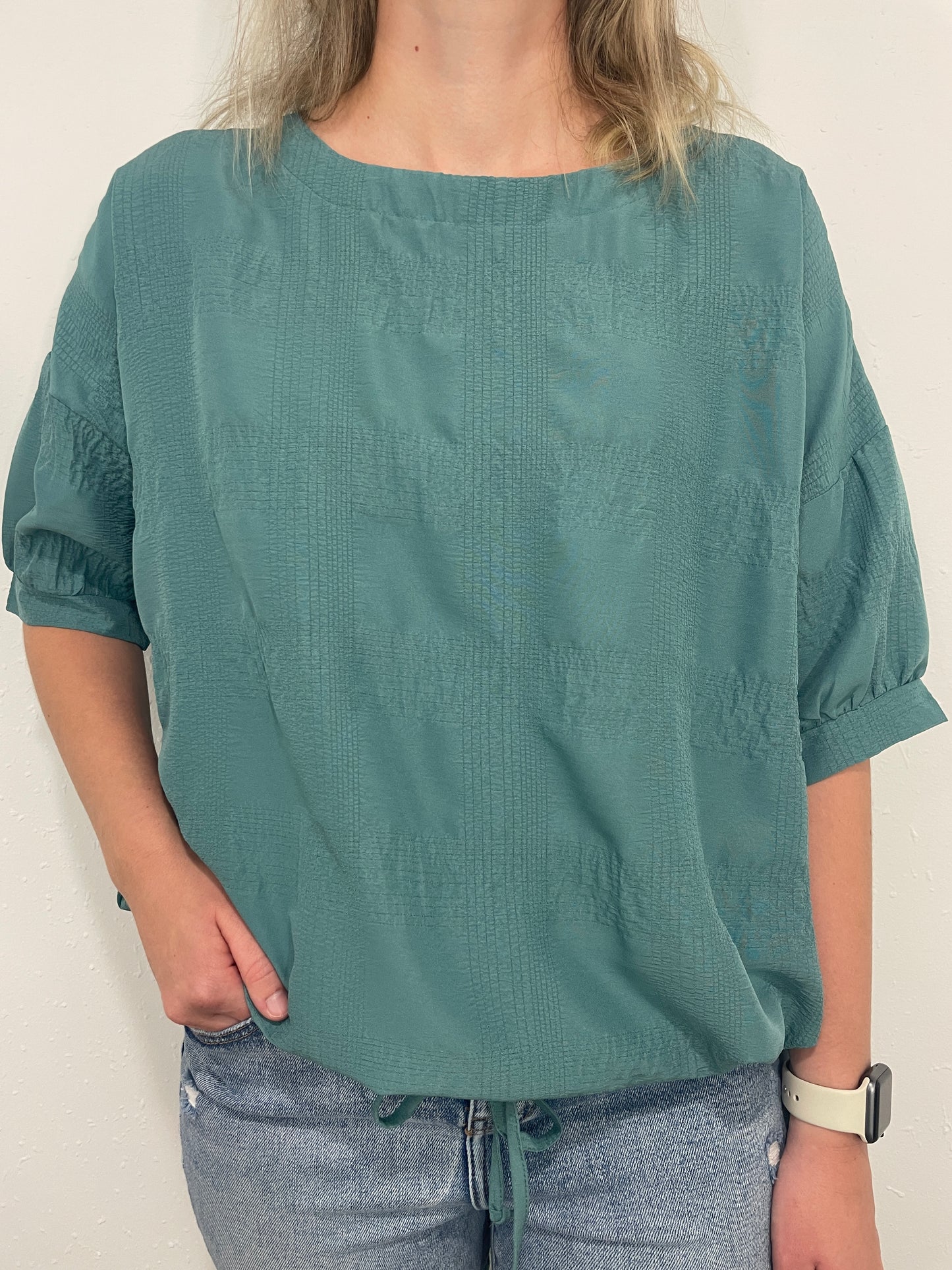 SUZETTE DRAWSTRING WAIST TOP - TEAL