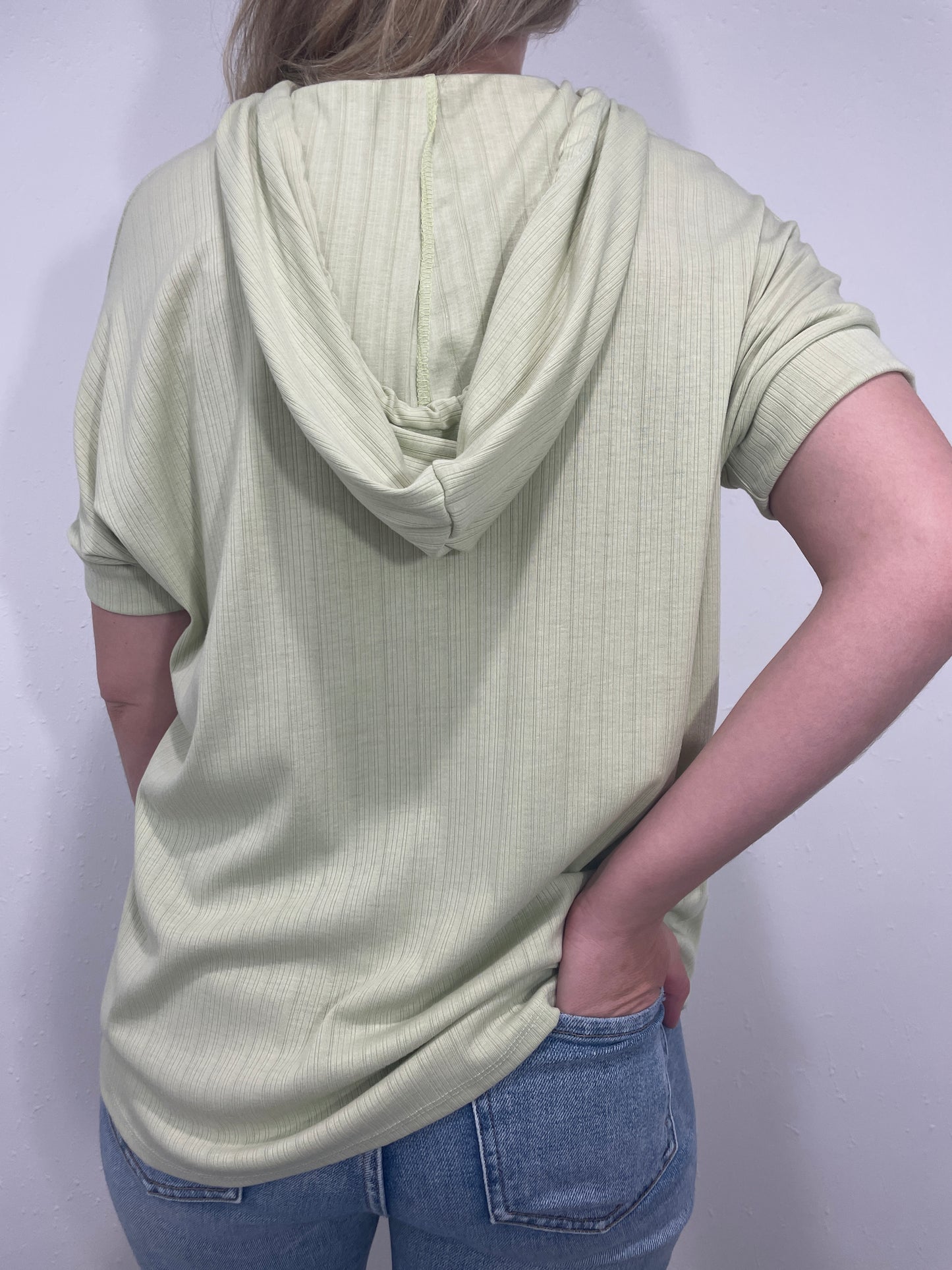 RIBBED SHORT SLEEVED HOODIE - LIME