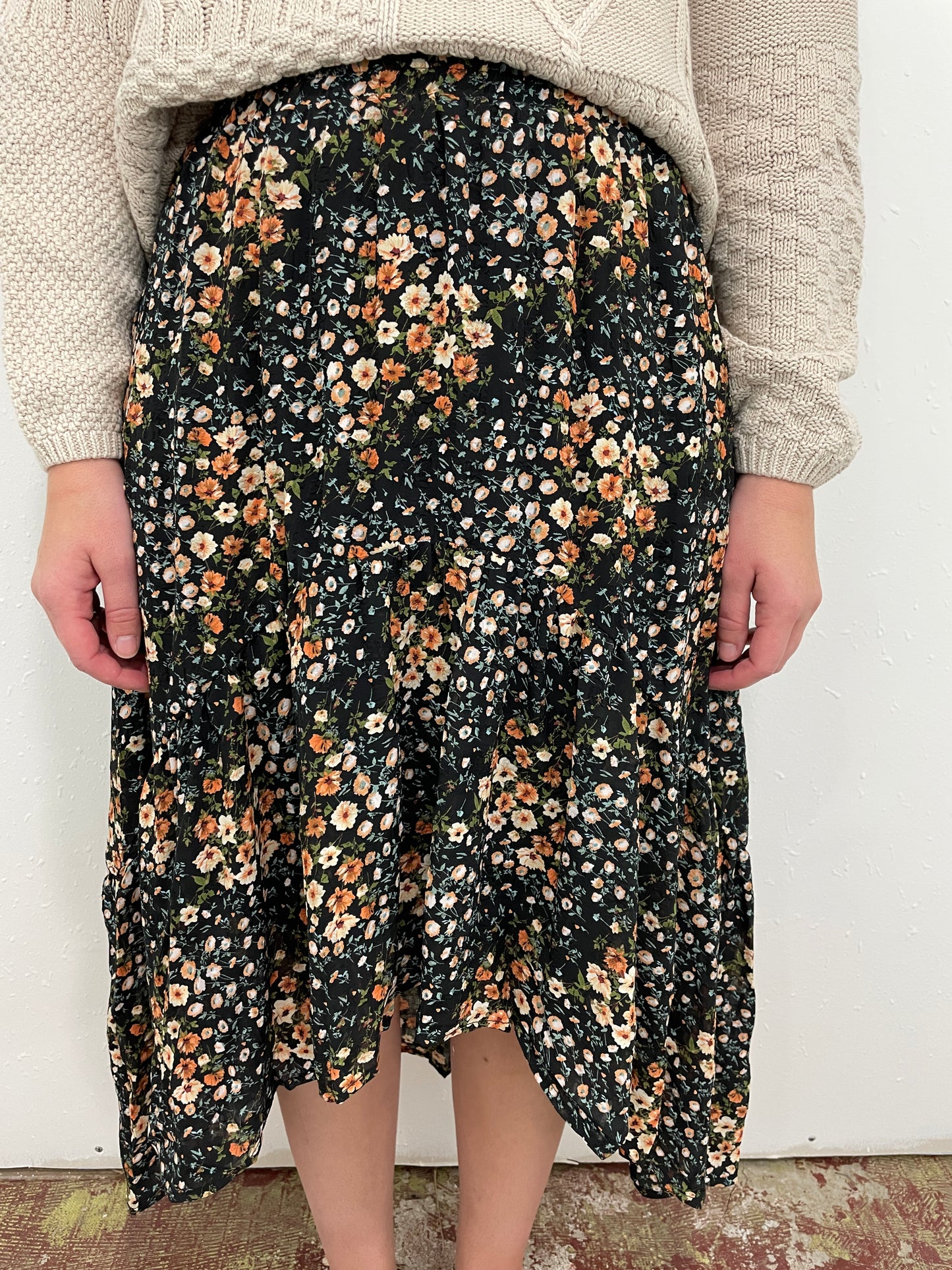 FLOWER POWER HI-LO SKIRT - BLACK MULTI