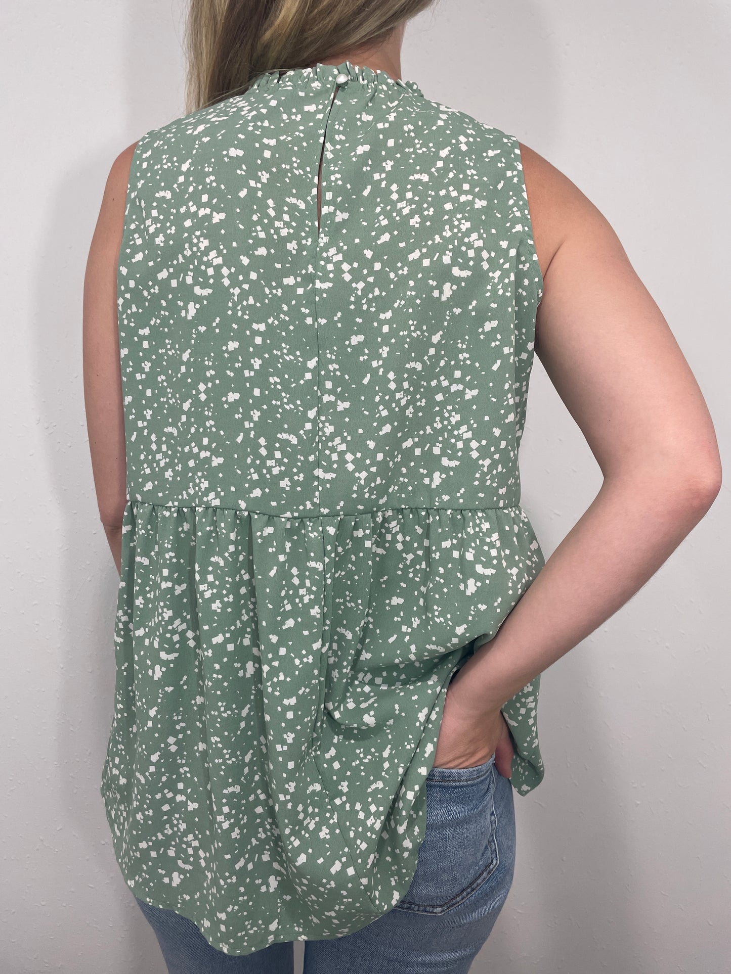 MOMENT IN TIME PEPLUM TANK - SAGE/WHITE