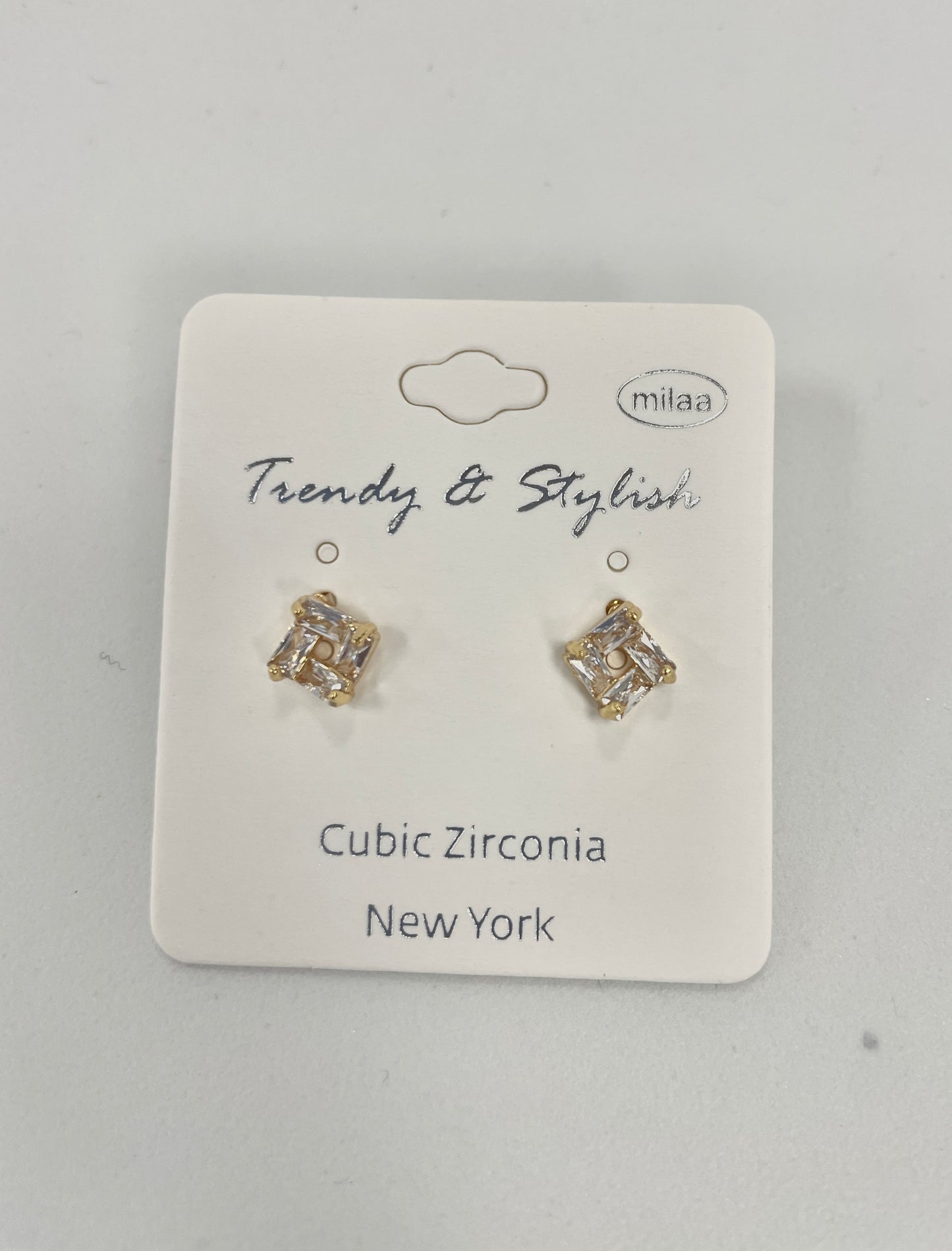 SQUARE CRYSTAL STUD EARRINGS