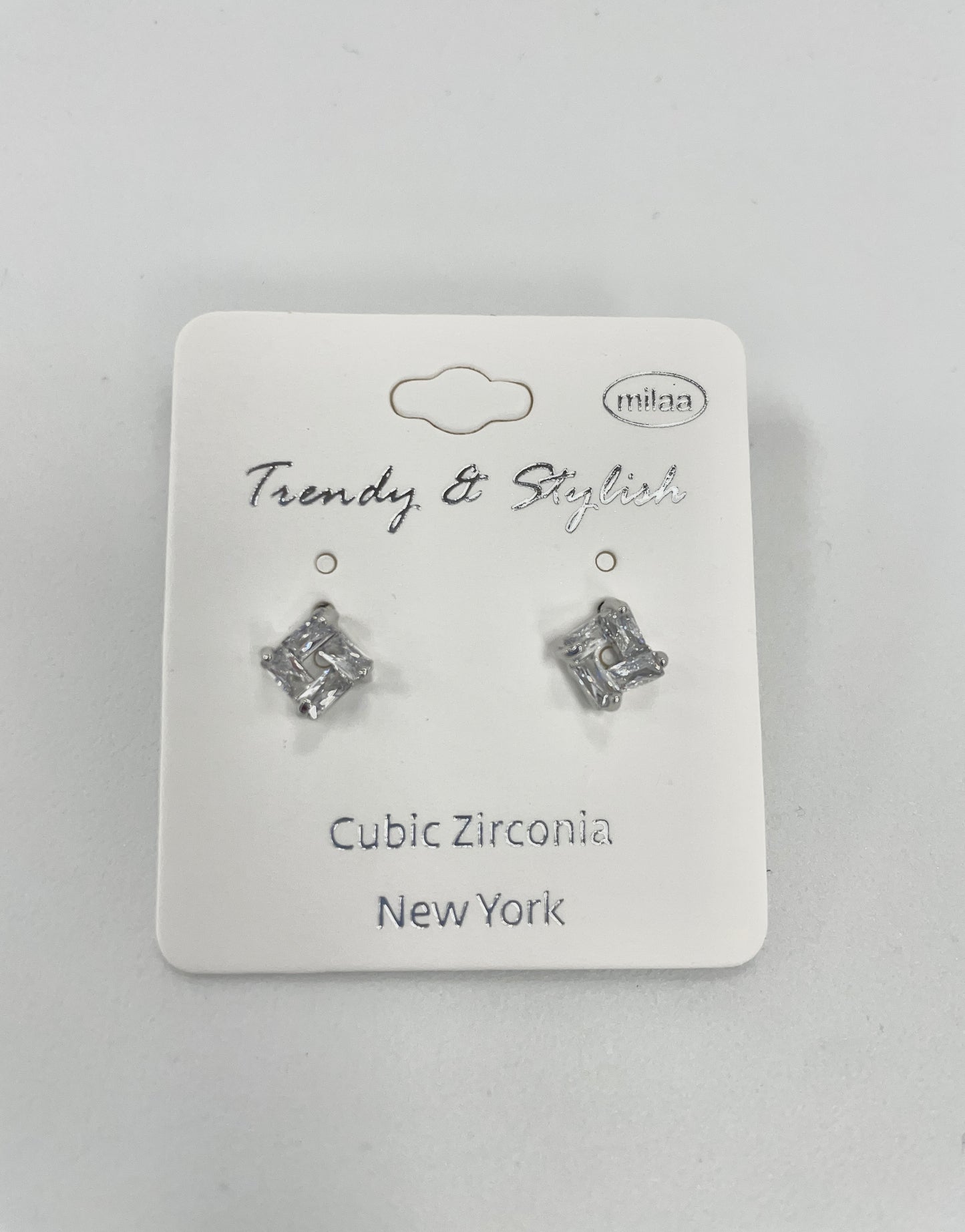 SQUARE CRYSTAL STUD EARRINGS