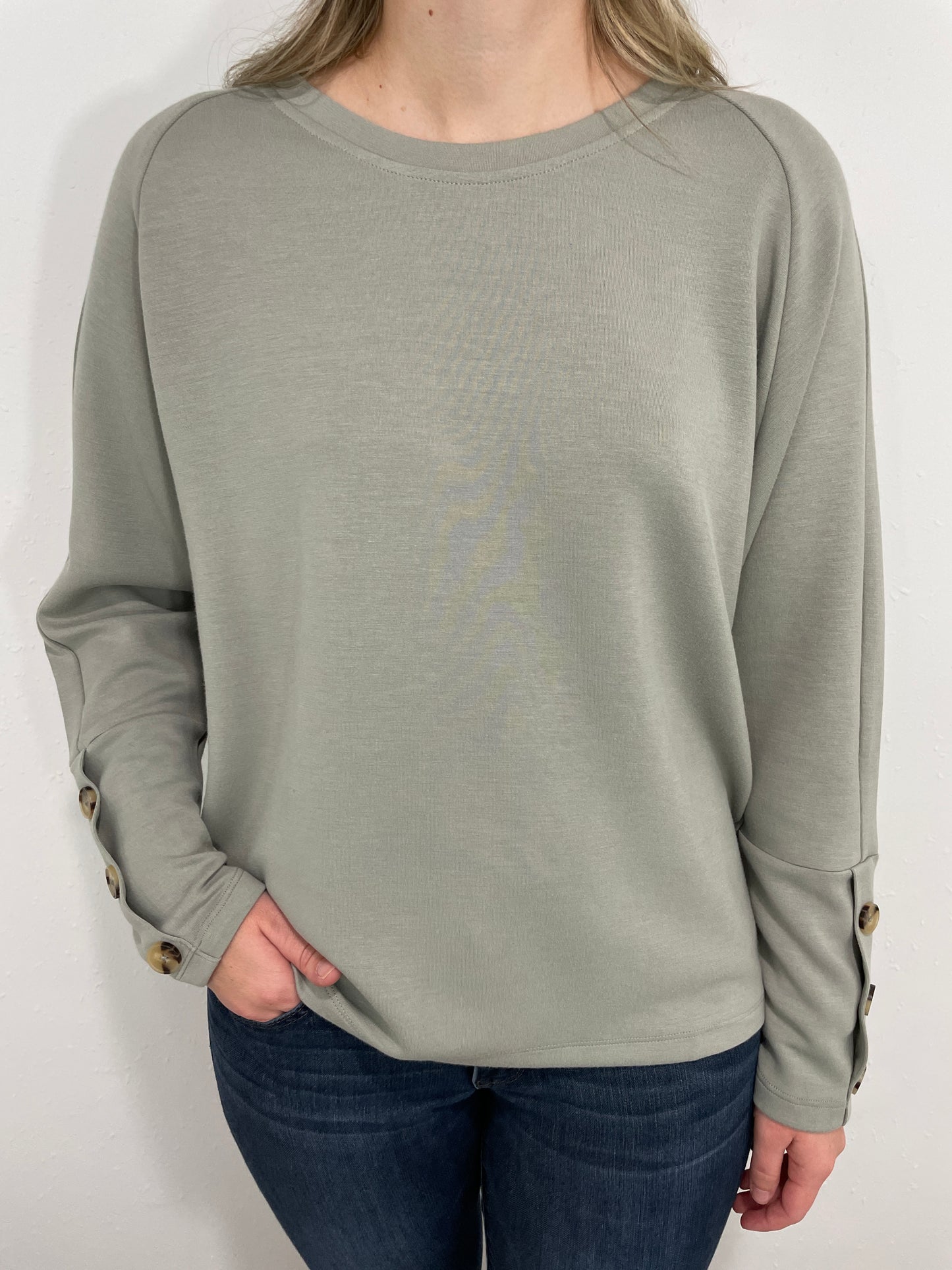 TRIBAL SUPER SOFT CREW NECK TOP - FOREST FOG