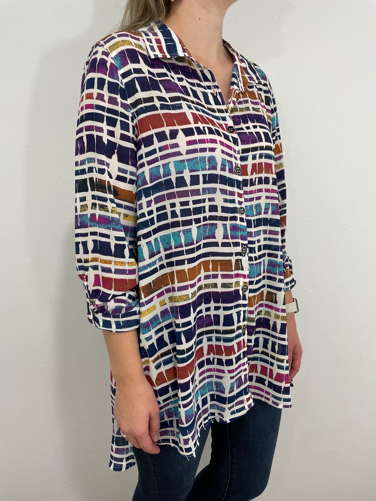 TRUE COLORS BUTTON UP BLOUSE - MULTI