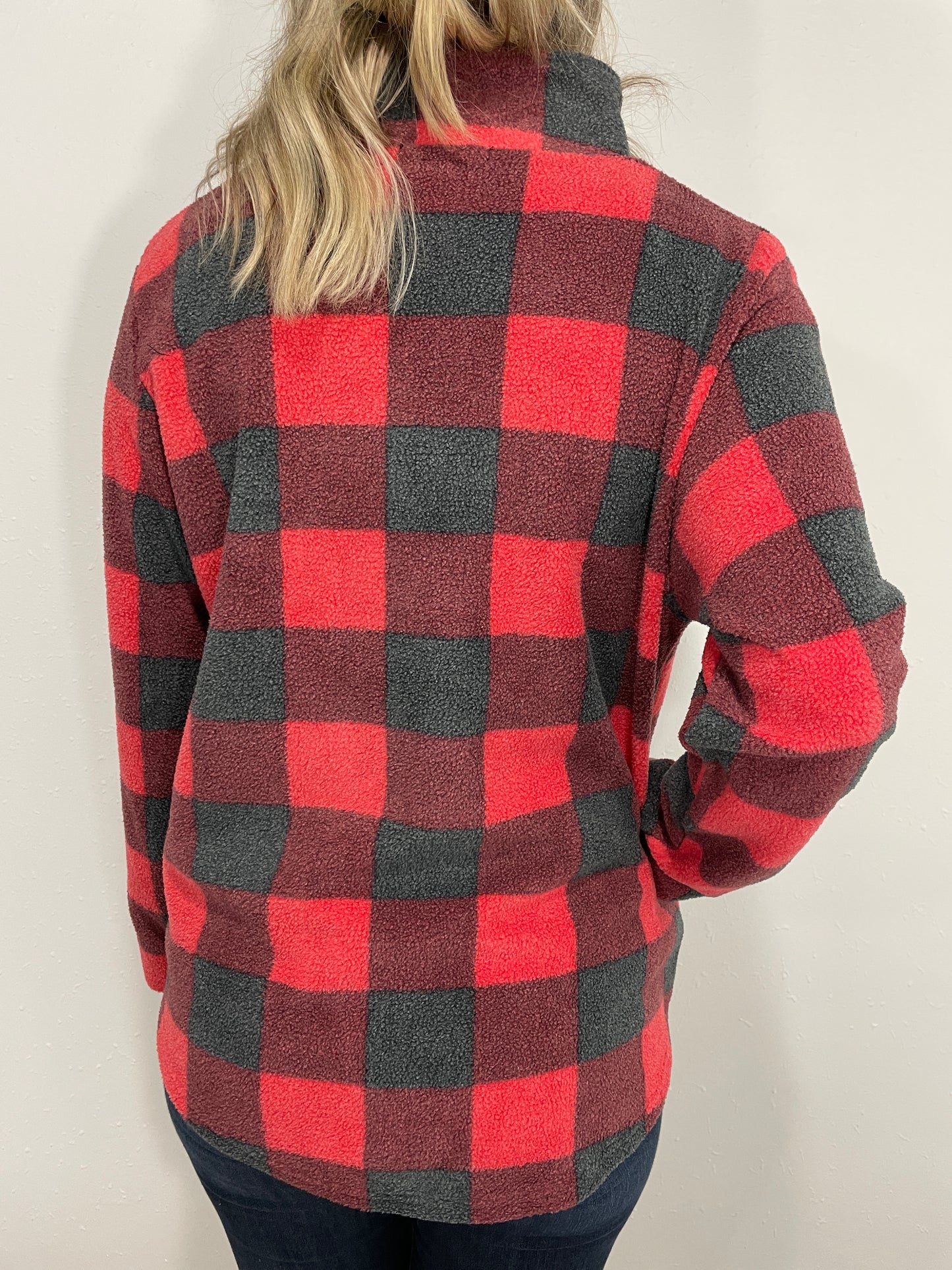 COLOR ME RED 1/4 ZIP FLEECE PULLOVER - RED/GREY
