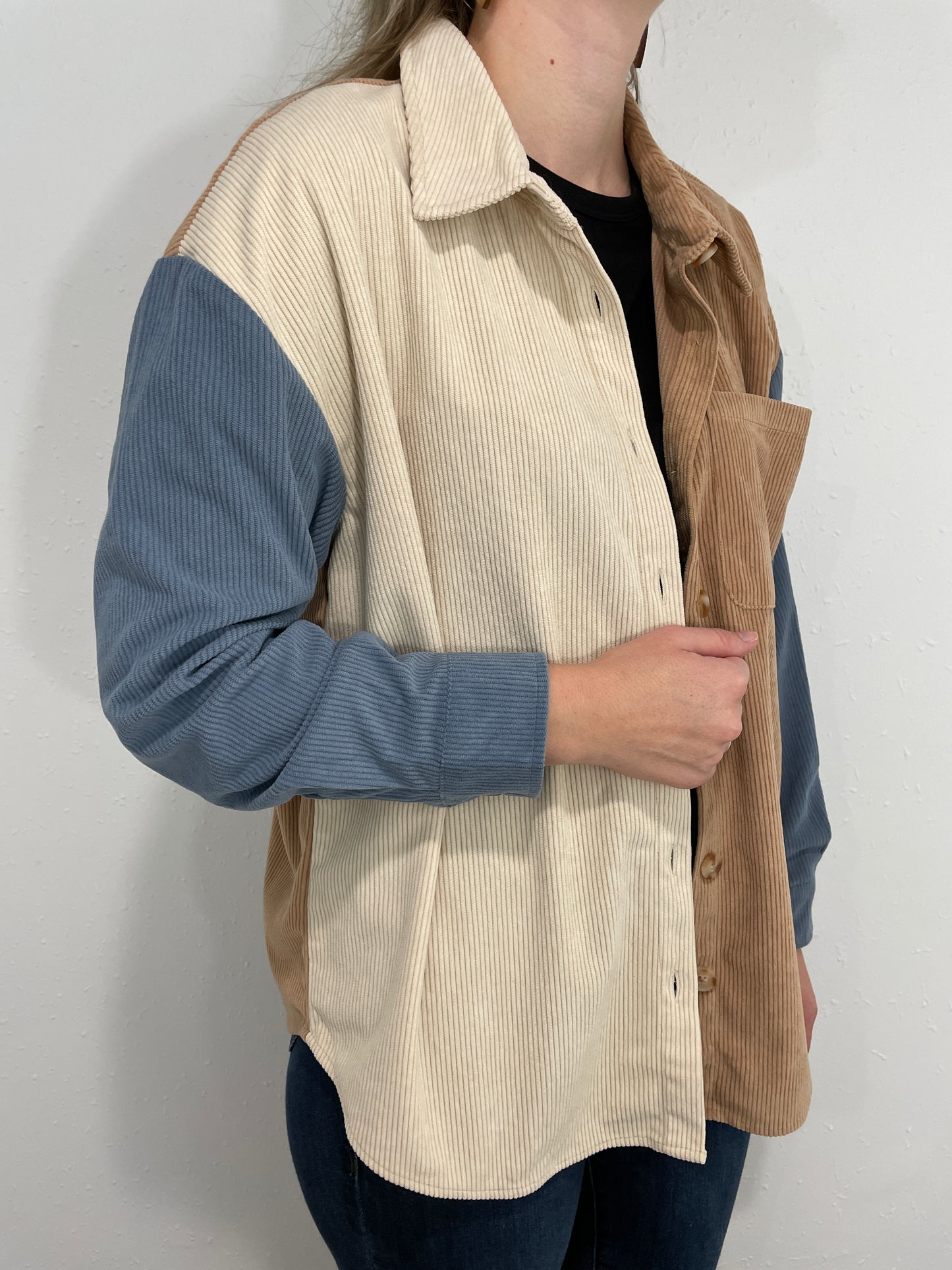 TRIBAL TRI-TONE CORDUROY SHACKET - CINNAMON/BLUE