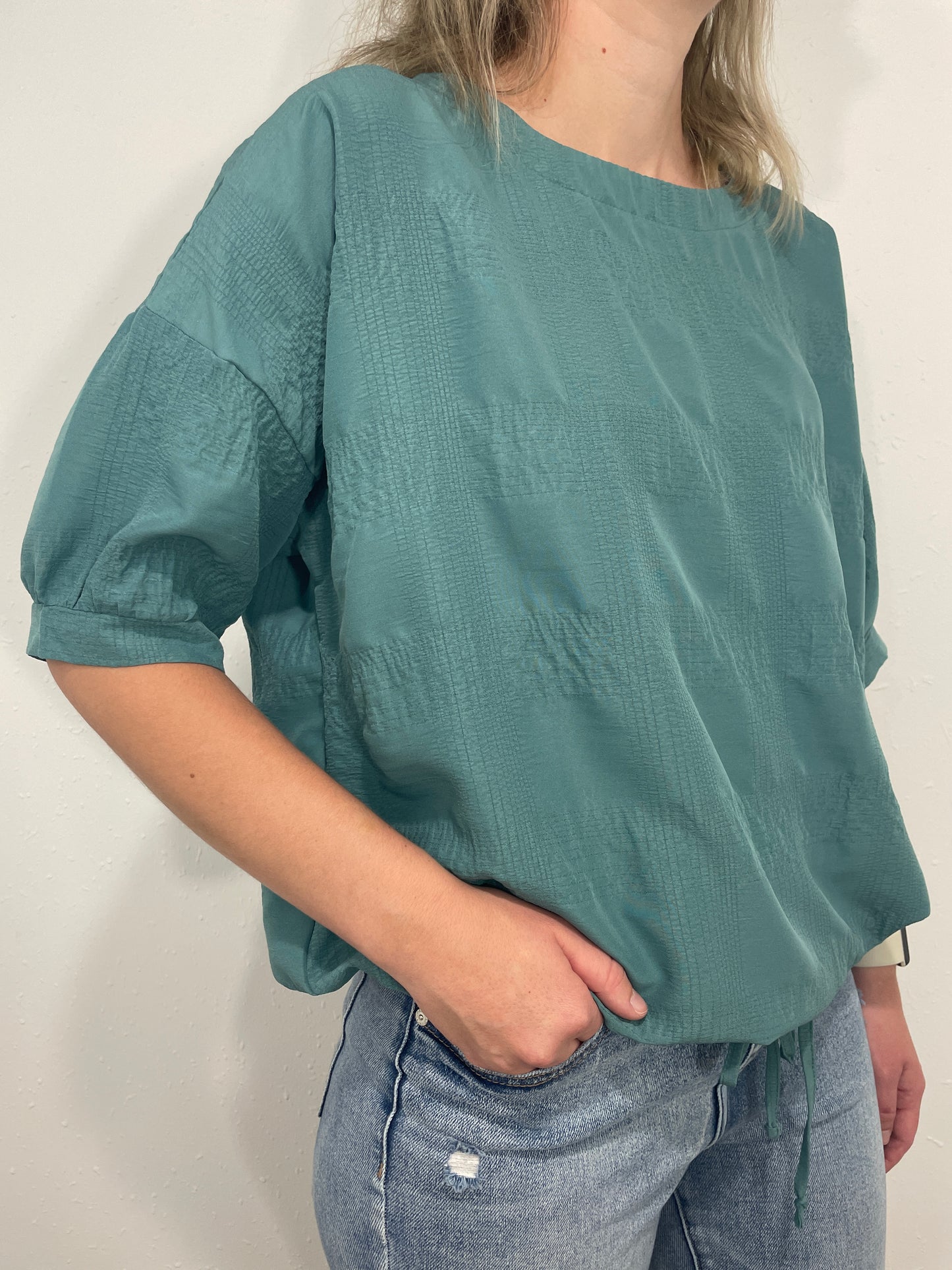 SUZETTE DRAWSTRING WAIST TOP - TEAL