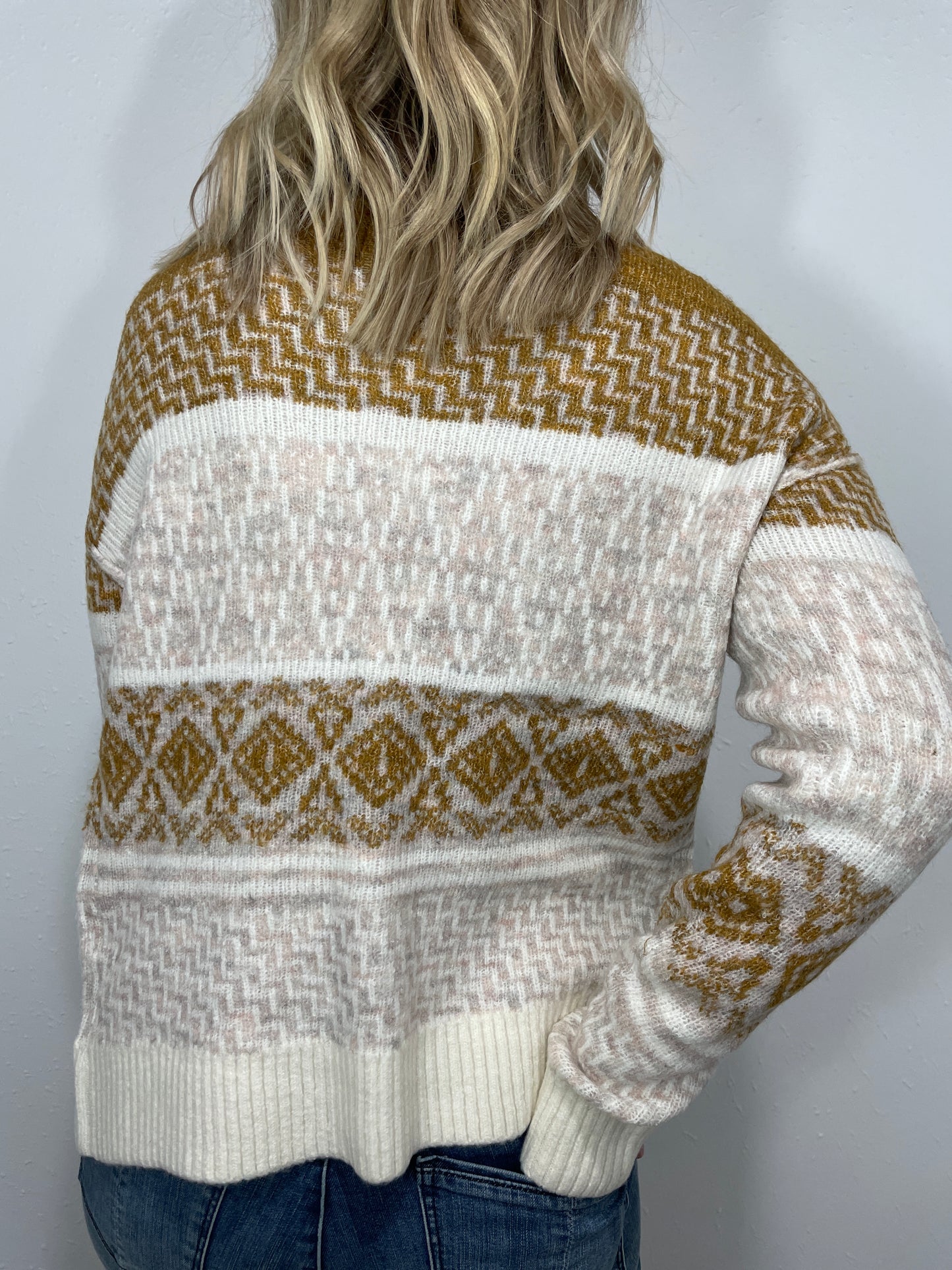 AZTEC KNIT BUTTON DOWN CARDIGAN - BROWN/TAUPE