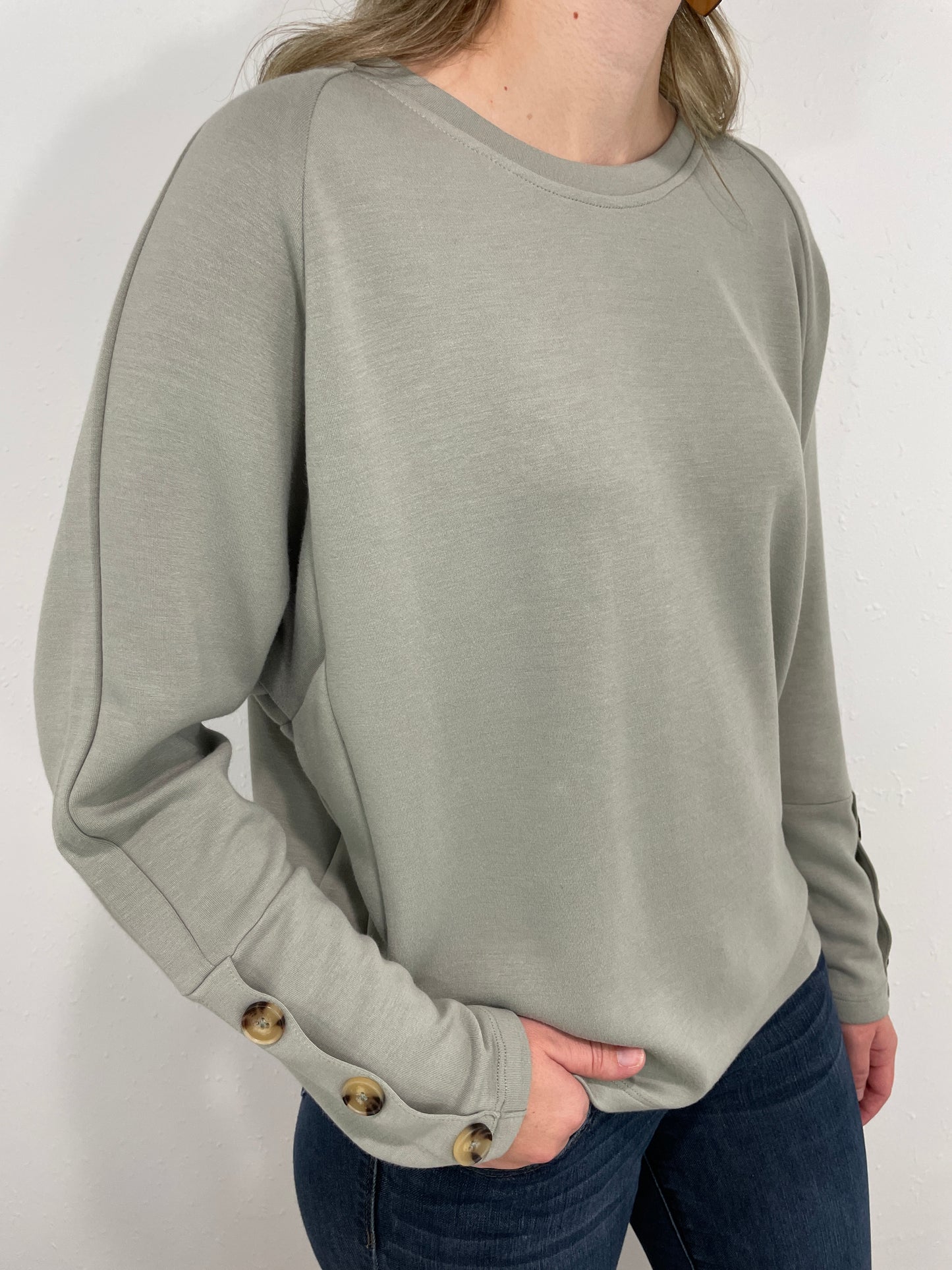 TRIBAL SUPER SOFT CREW NECK TOP - FOREST FOG