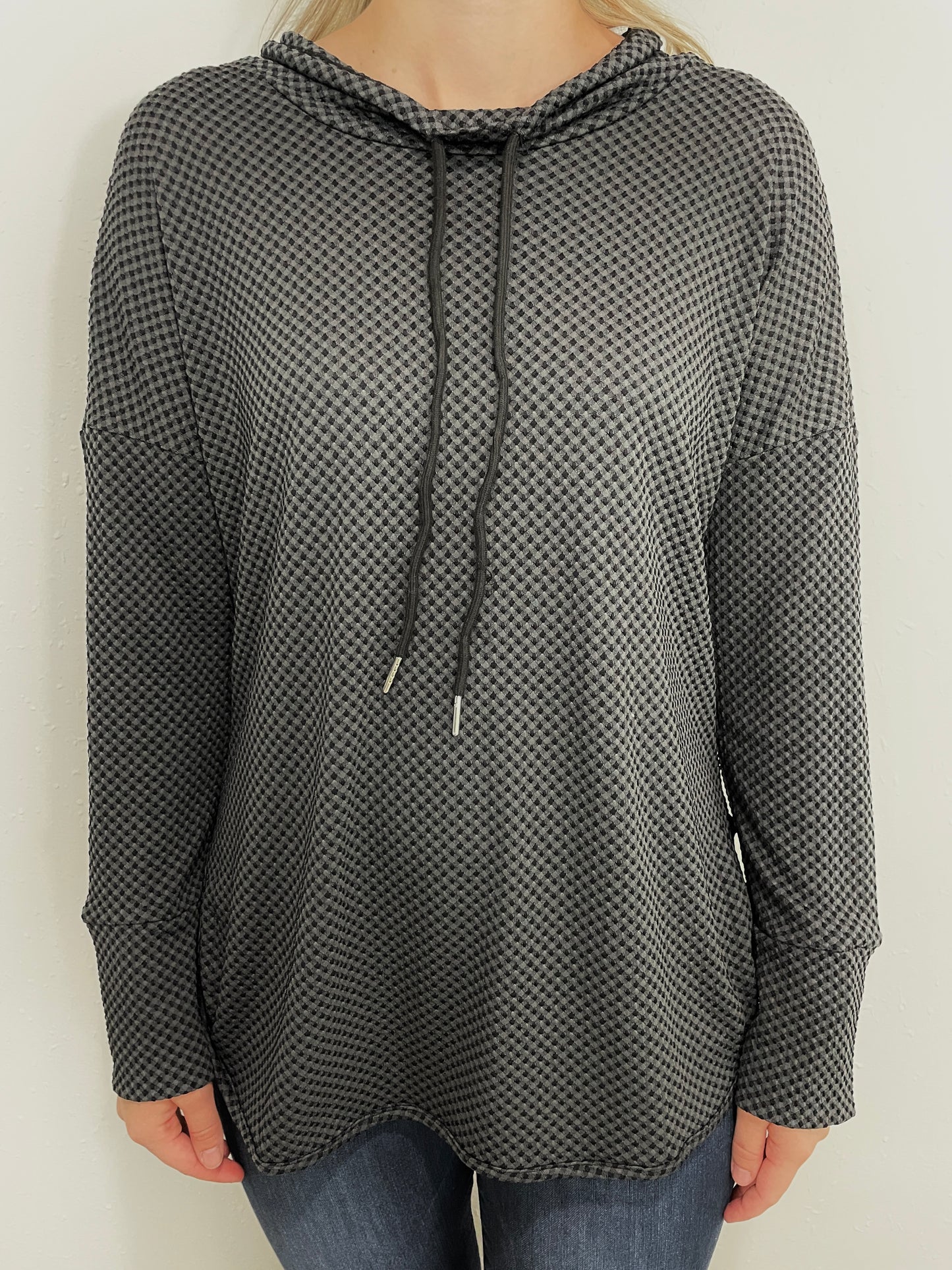 MINI CHECKED DRAWSTRING TOP - BLACK/GREY