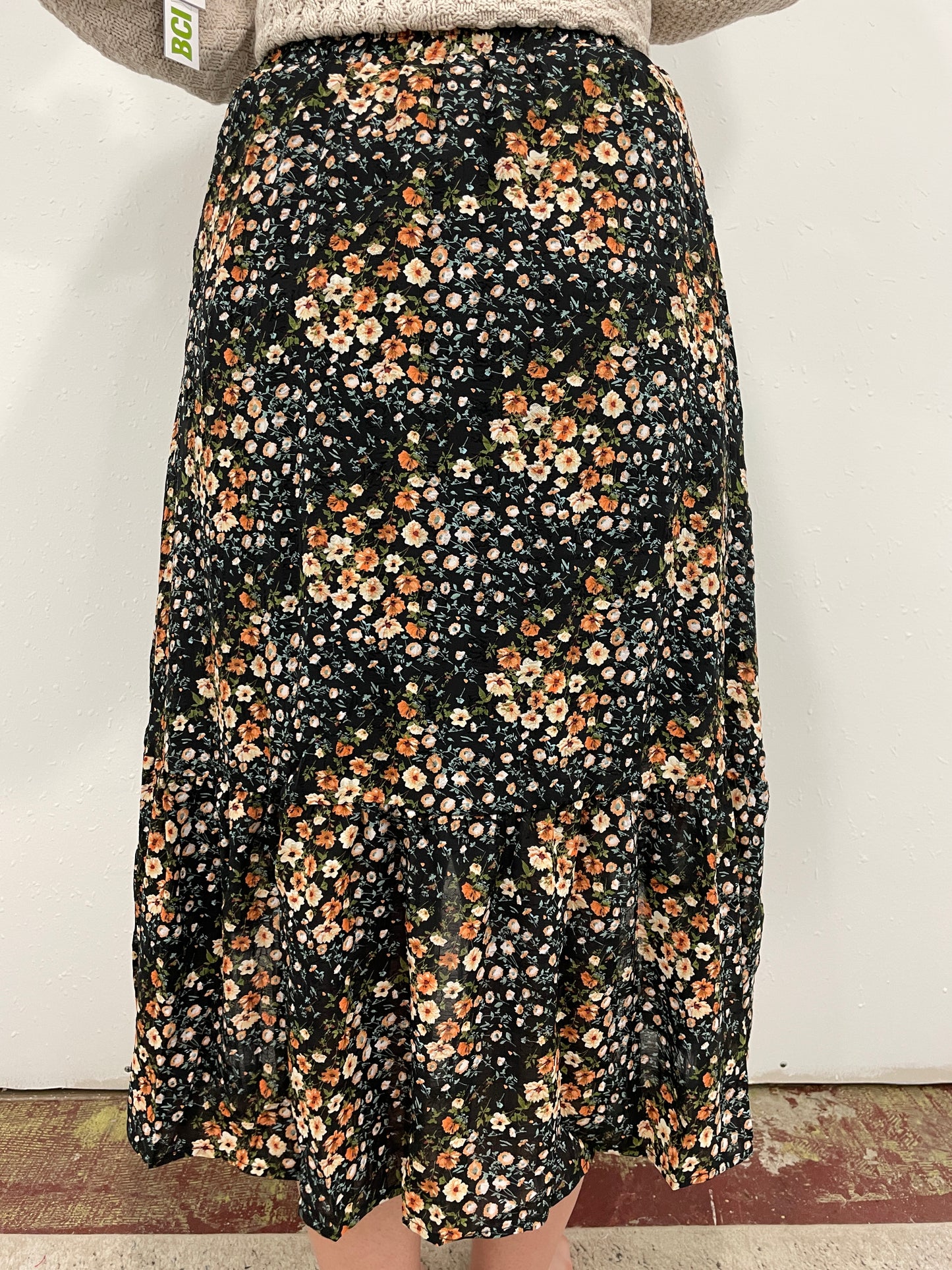 FLOWER POWER HI-LO SKIRT - BLACK MULTI