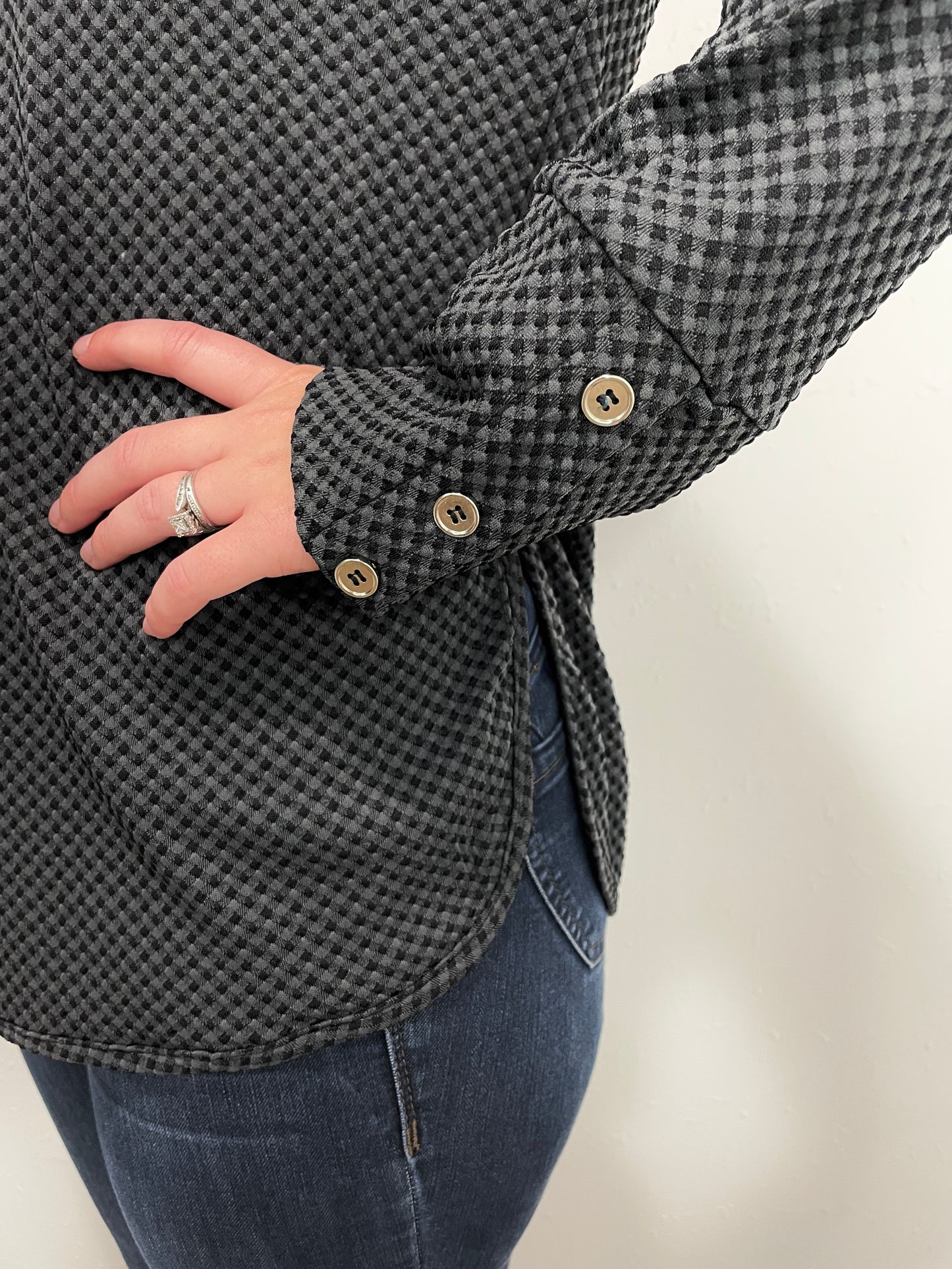 MINI CHECKED DRAWSTRING TOP - BLACK/GREY