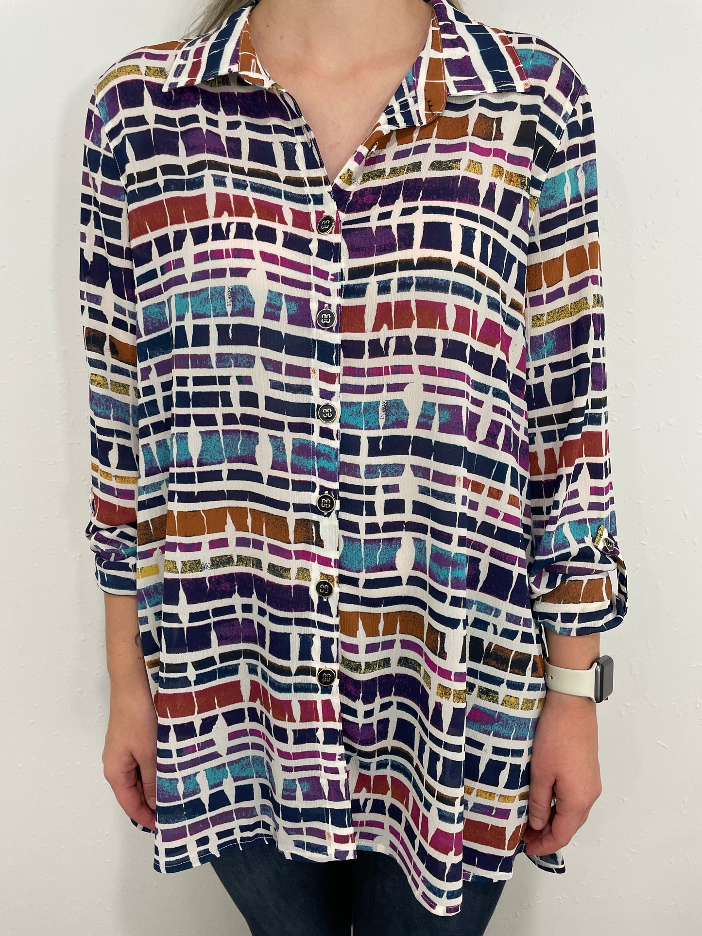 TRUE COLORS BUTTON UP BLOUSE - MULTI