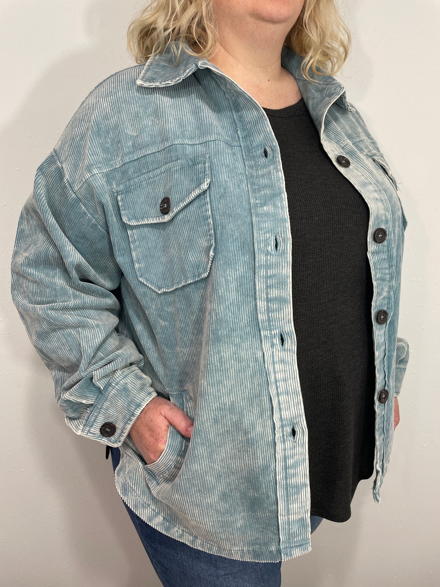 VINTAGE CORDUROY SHACKET - CURVY - BLUE GREY