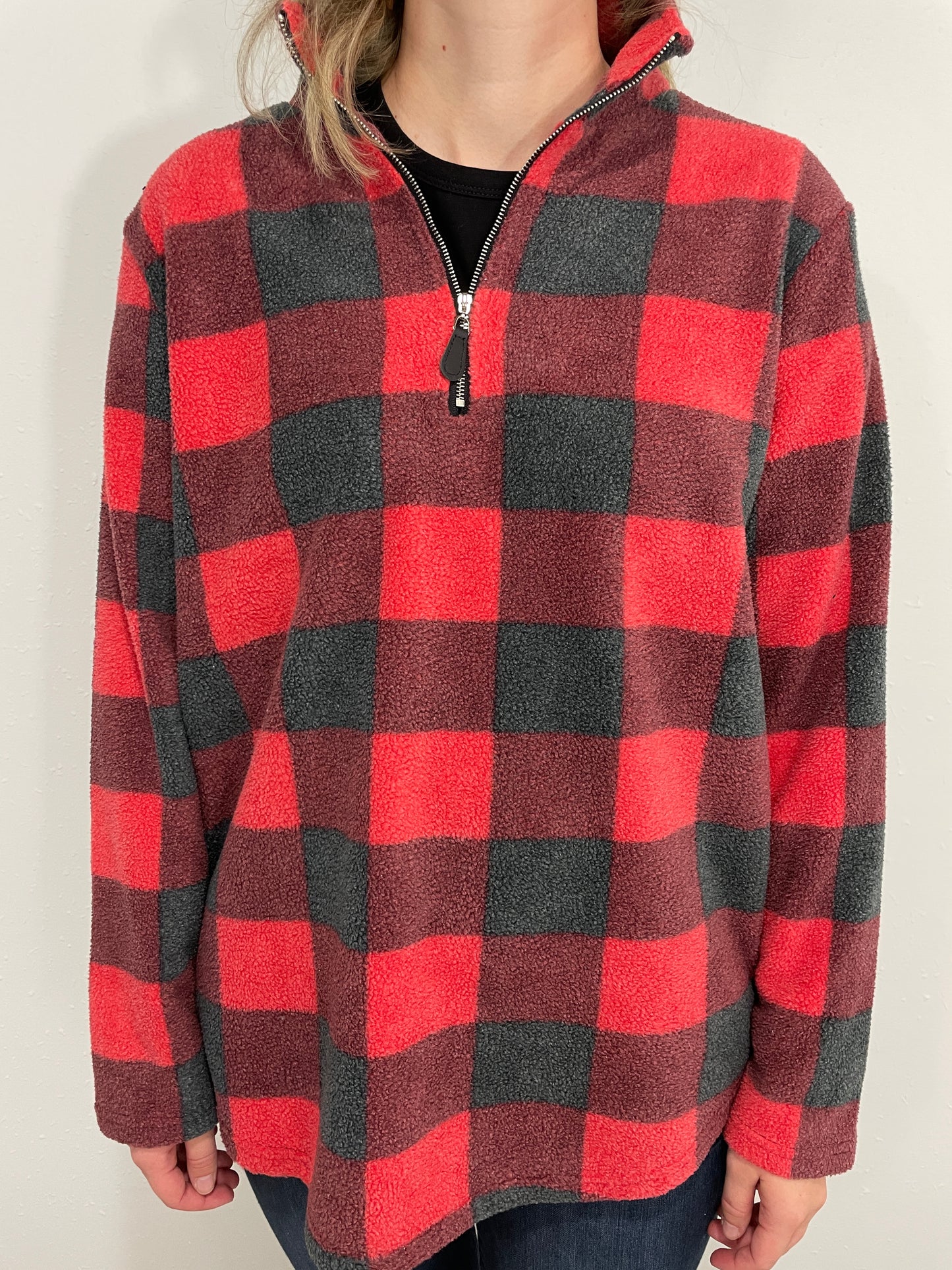 COLOR ME RED 1/4 ZIP FLEECE PULLOVER - RED/GREY