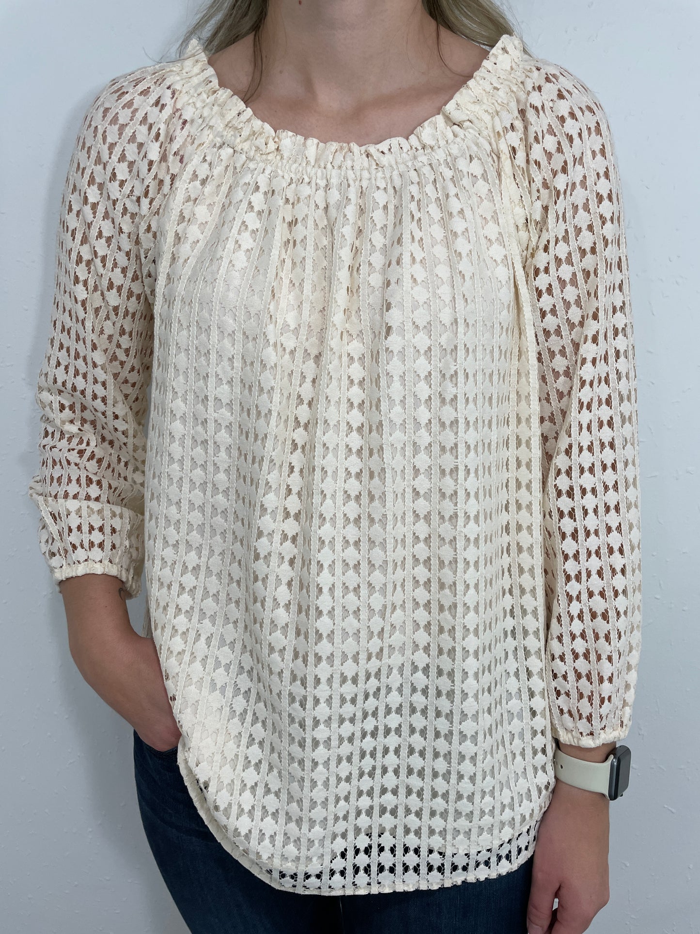 LACEY PEASANT TOP - SANDSTONE