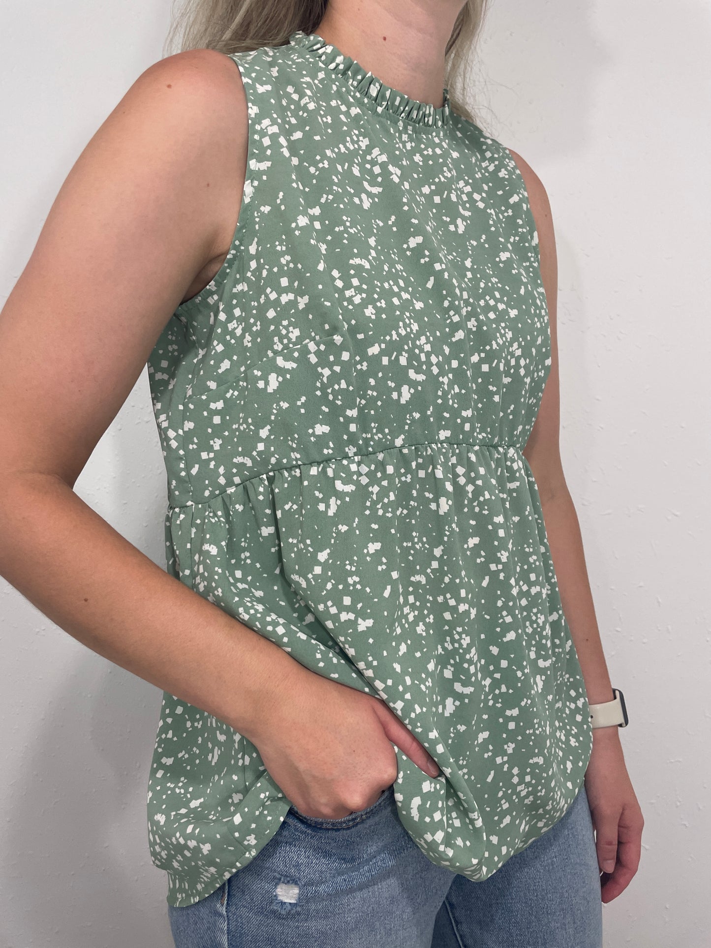 MOMENT IN TIME PEPLUM TANK - SAGE/WHITE