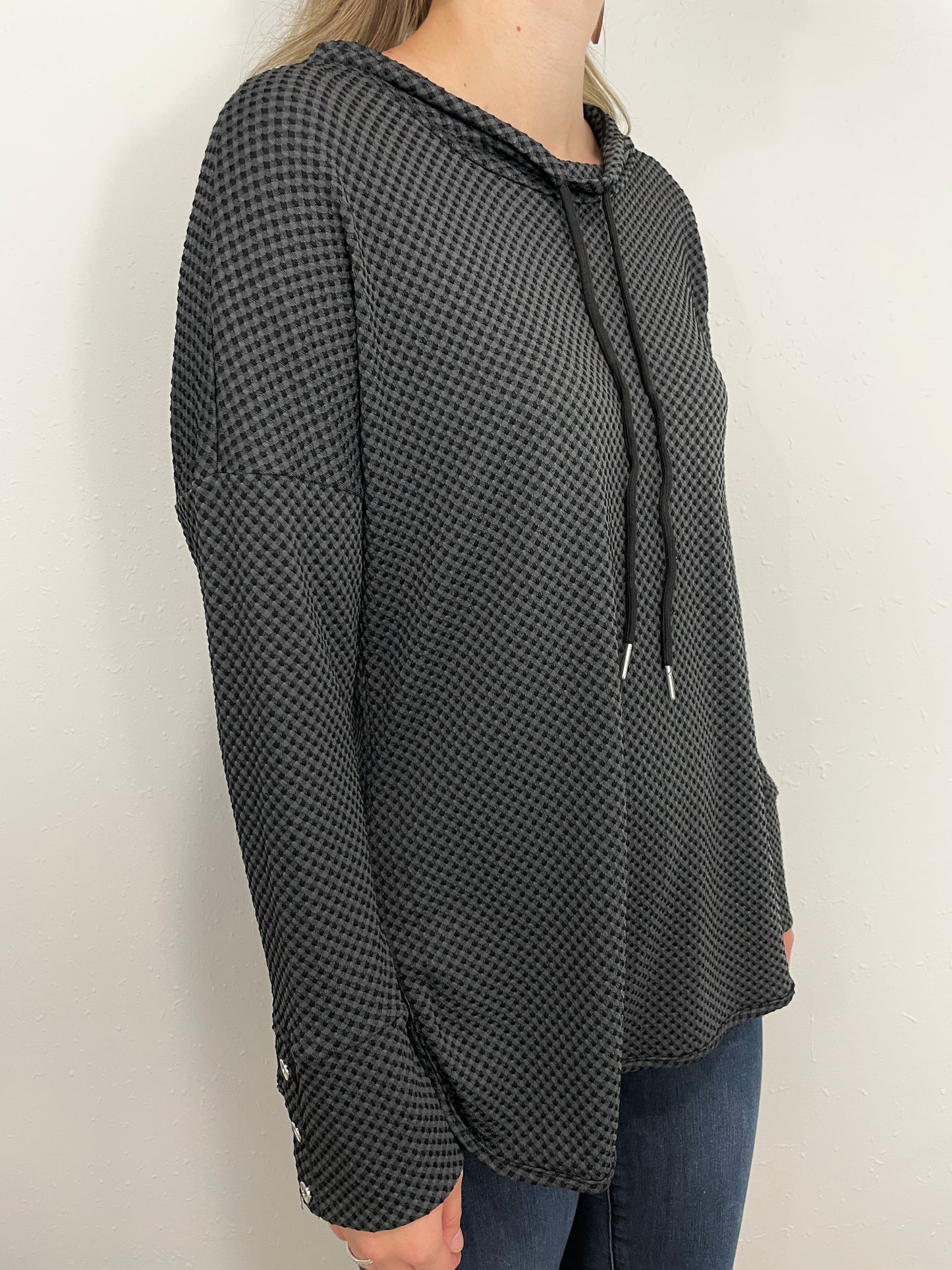 MINI CHECKED DRAWSTRING TOP - BLACK/GREY